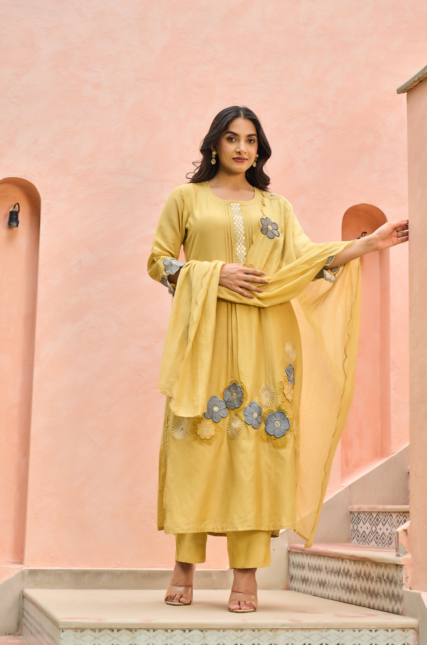 Amber Bloom Chanderi Suit Set