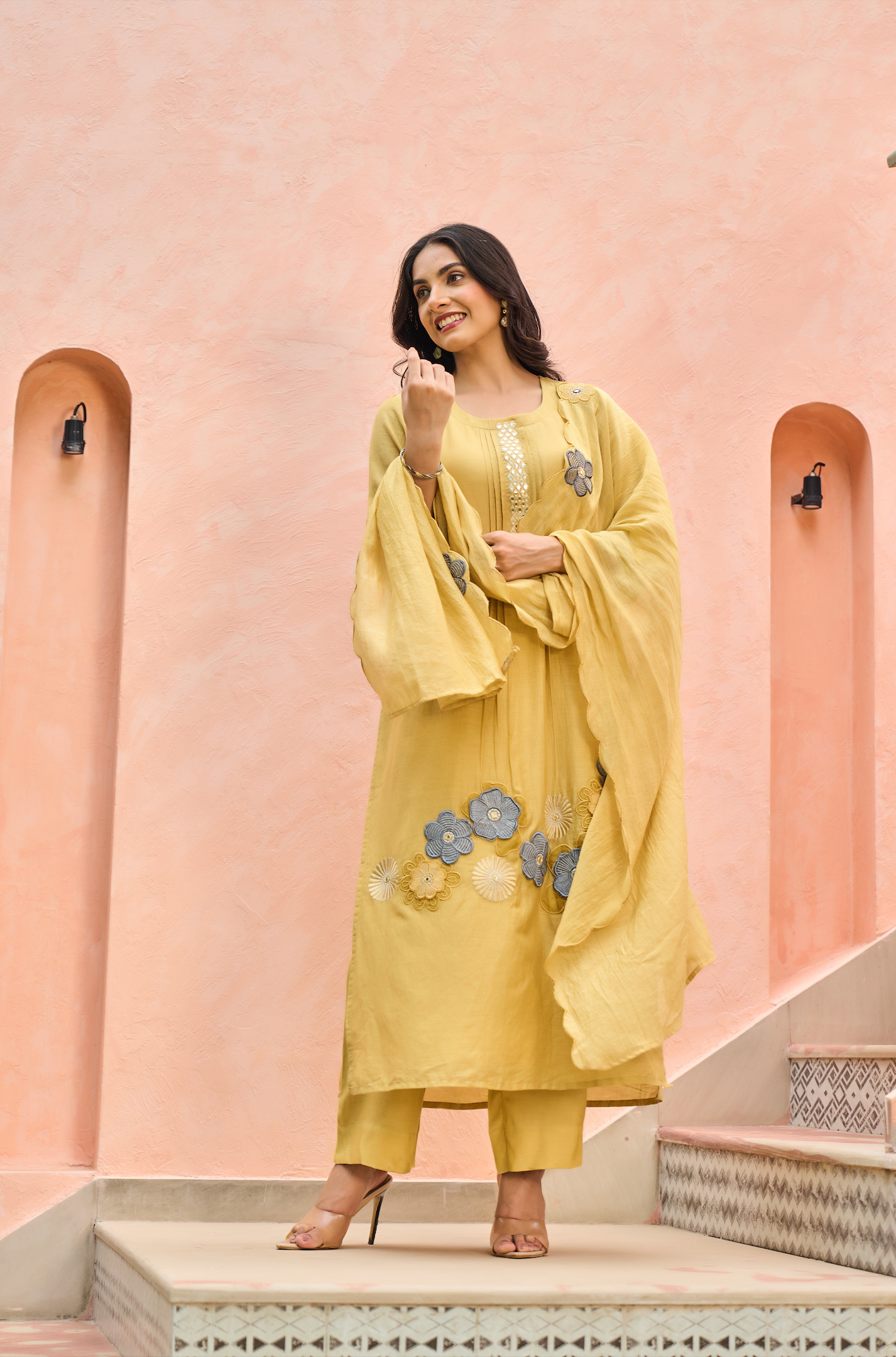 Amber Bloom Chanderi Suit Set