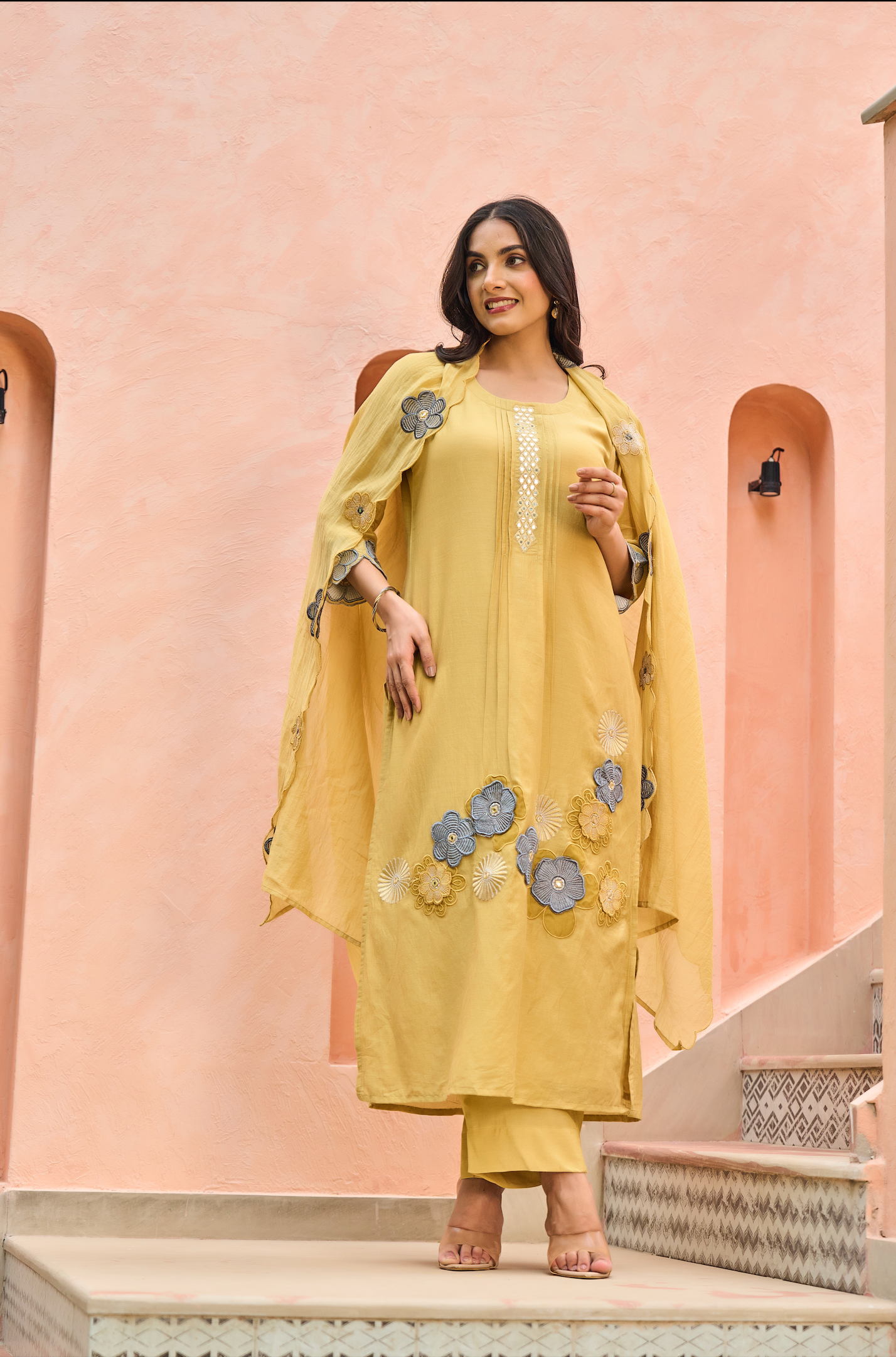 Amber Bloom Chanderi Suit Set