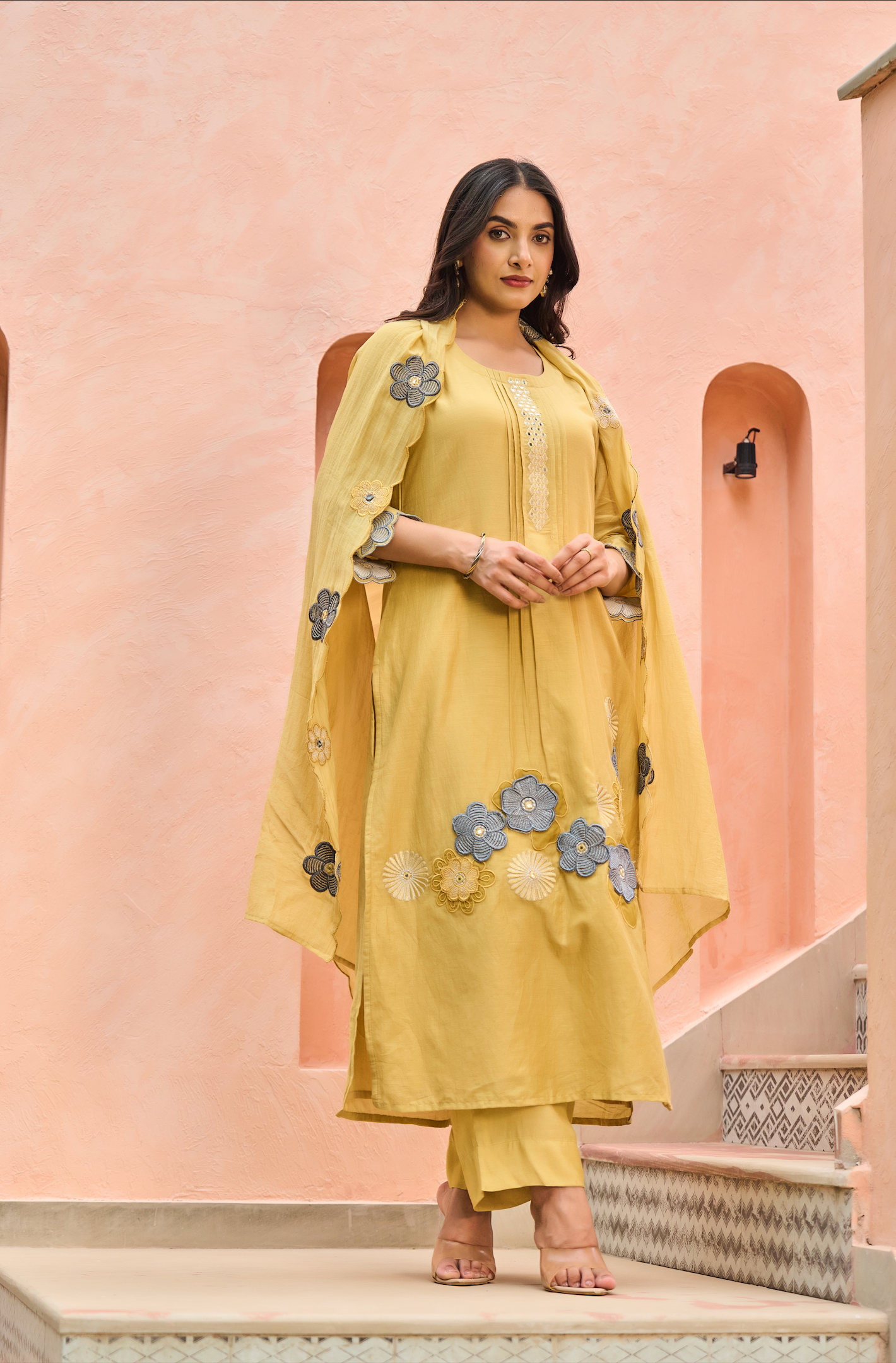 Amber Bloom Chanderi Suit Set