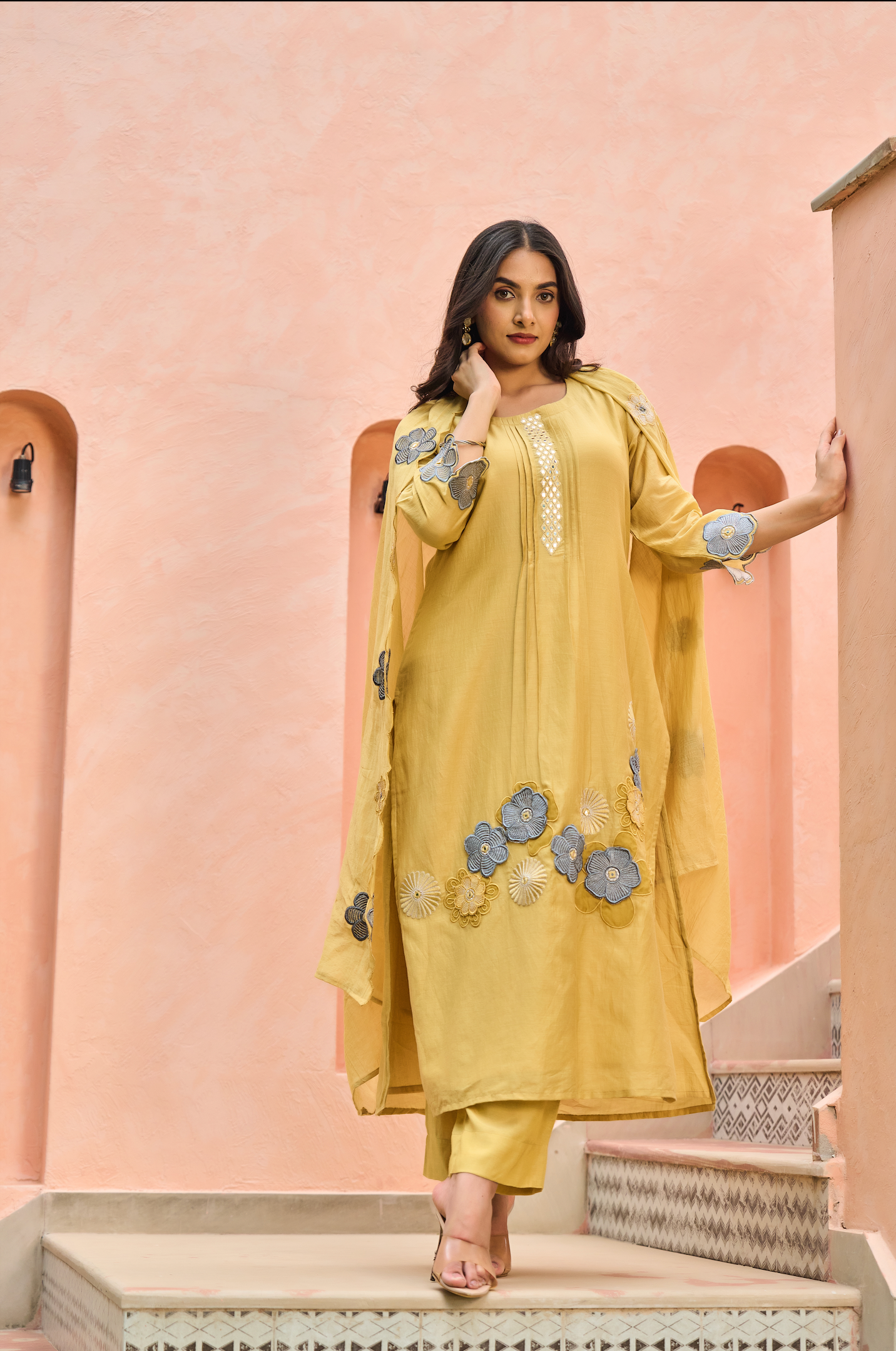Amber Bloom Chanderi Suit Set