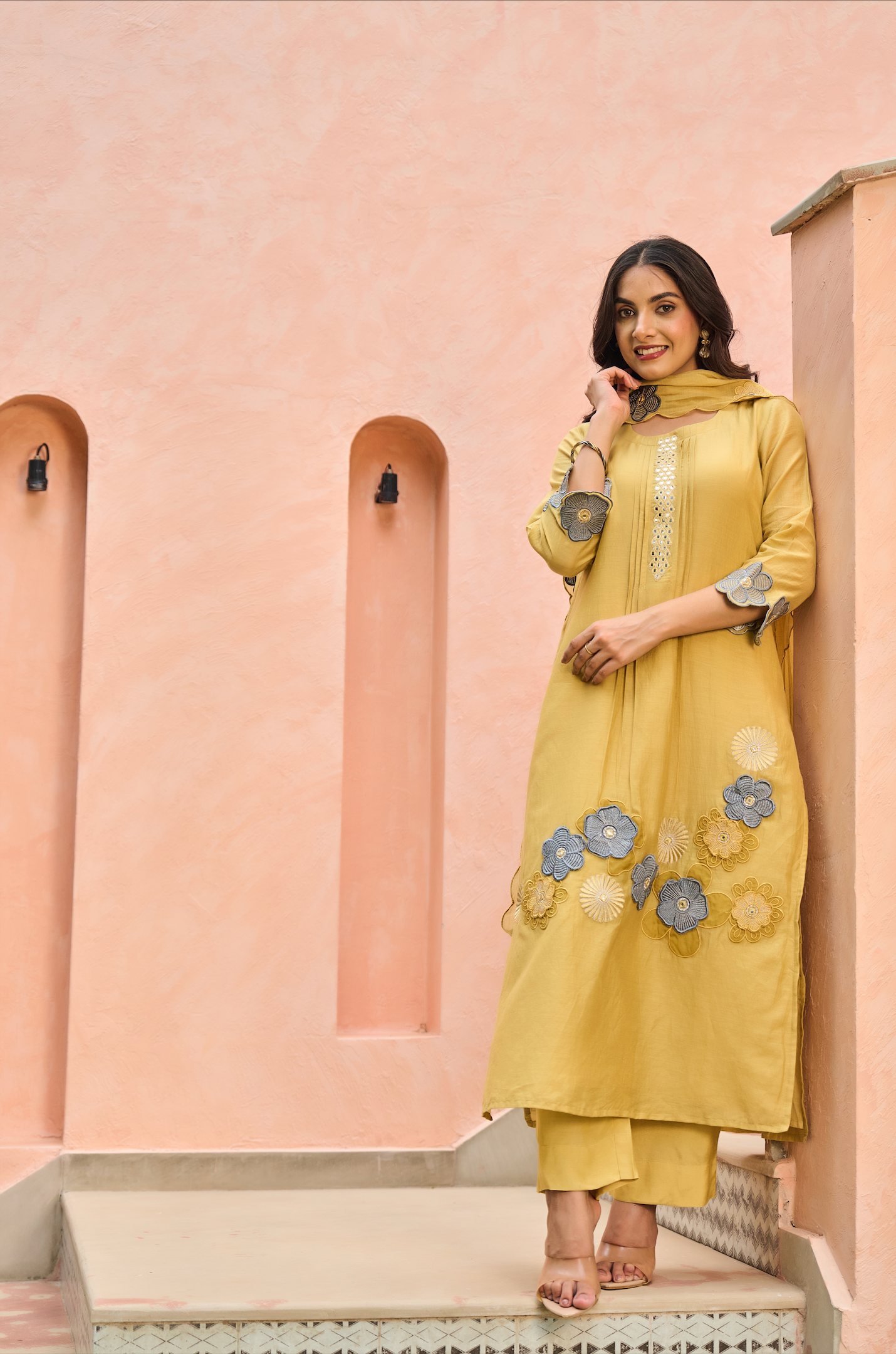 Amber Bloom Chanderi Suit Set