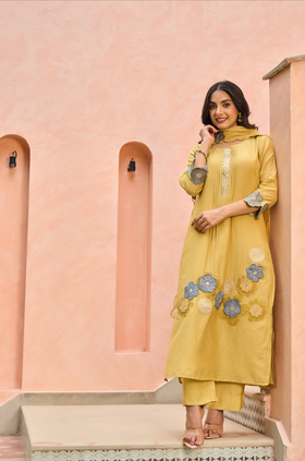 Amber Bloom Chanderi Suit Set