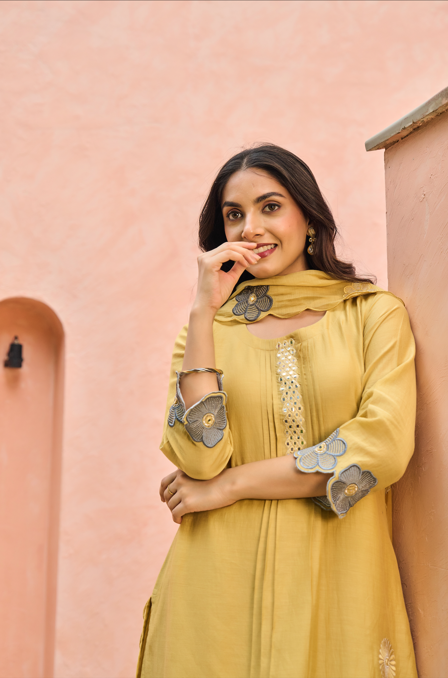 Amber Bloom Chanderi Suit Set