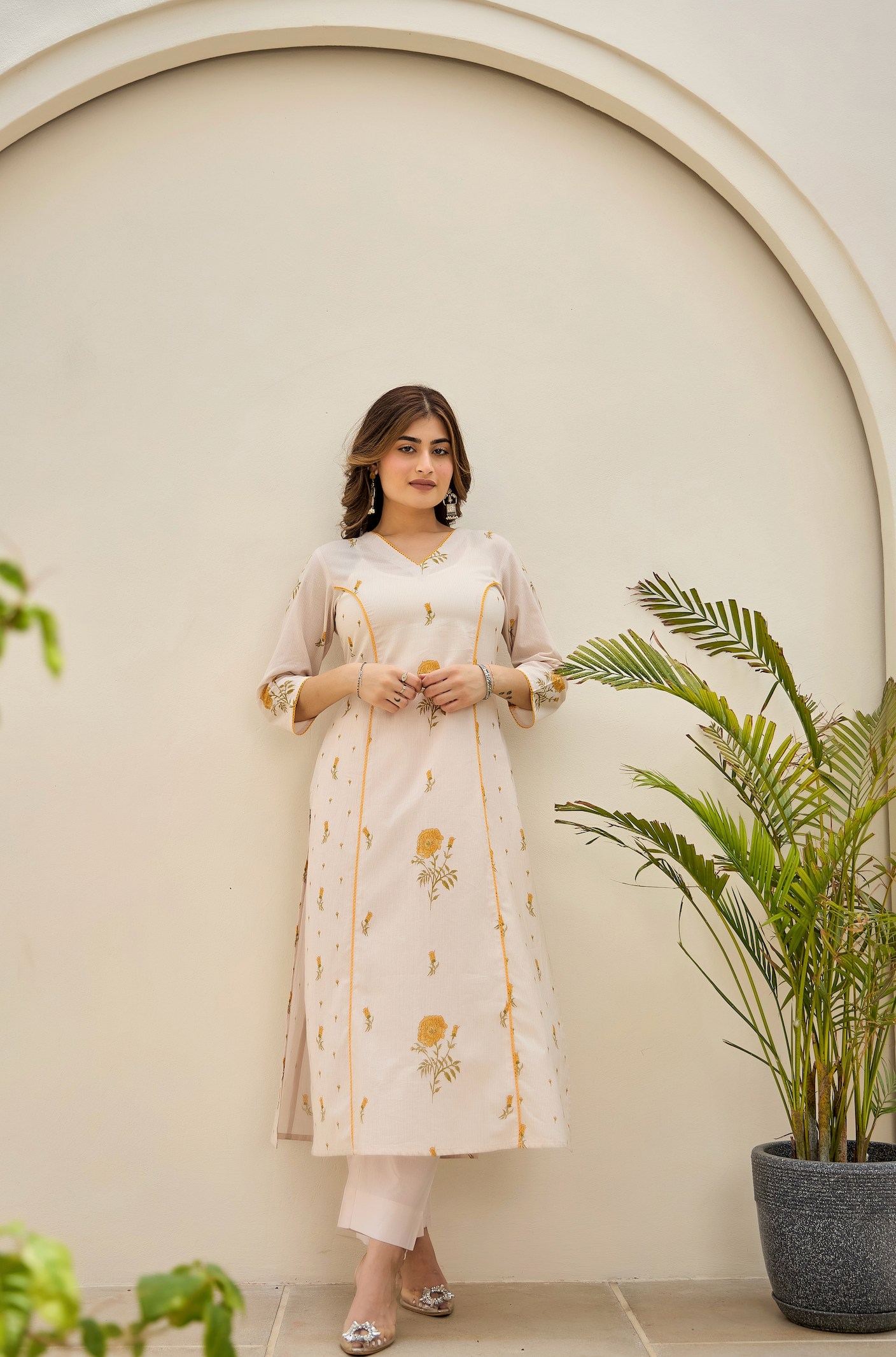 Golden Petal Cotton Suit Set