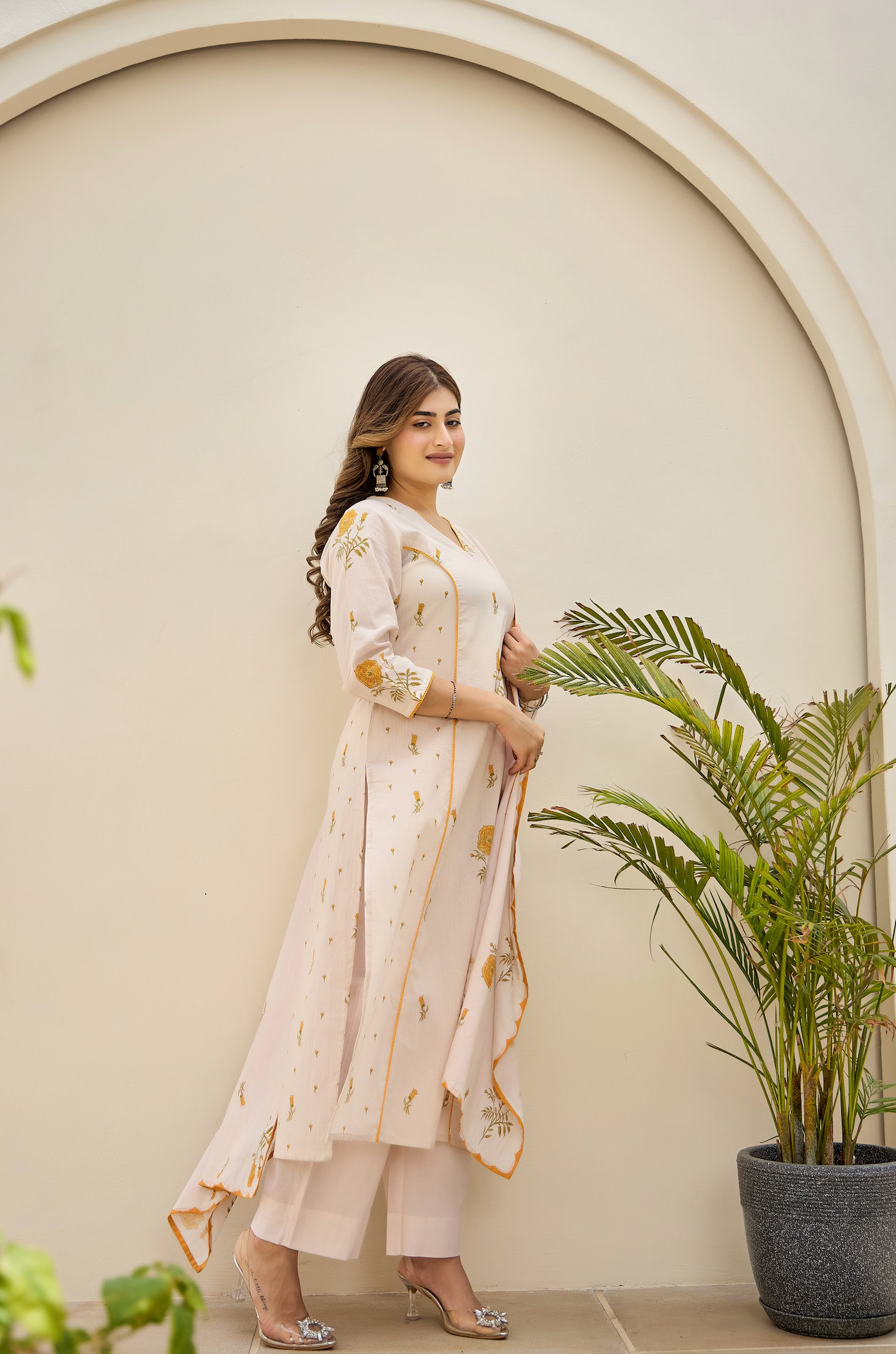 Golden Petal Cotton Suit Set