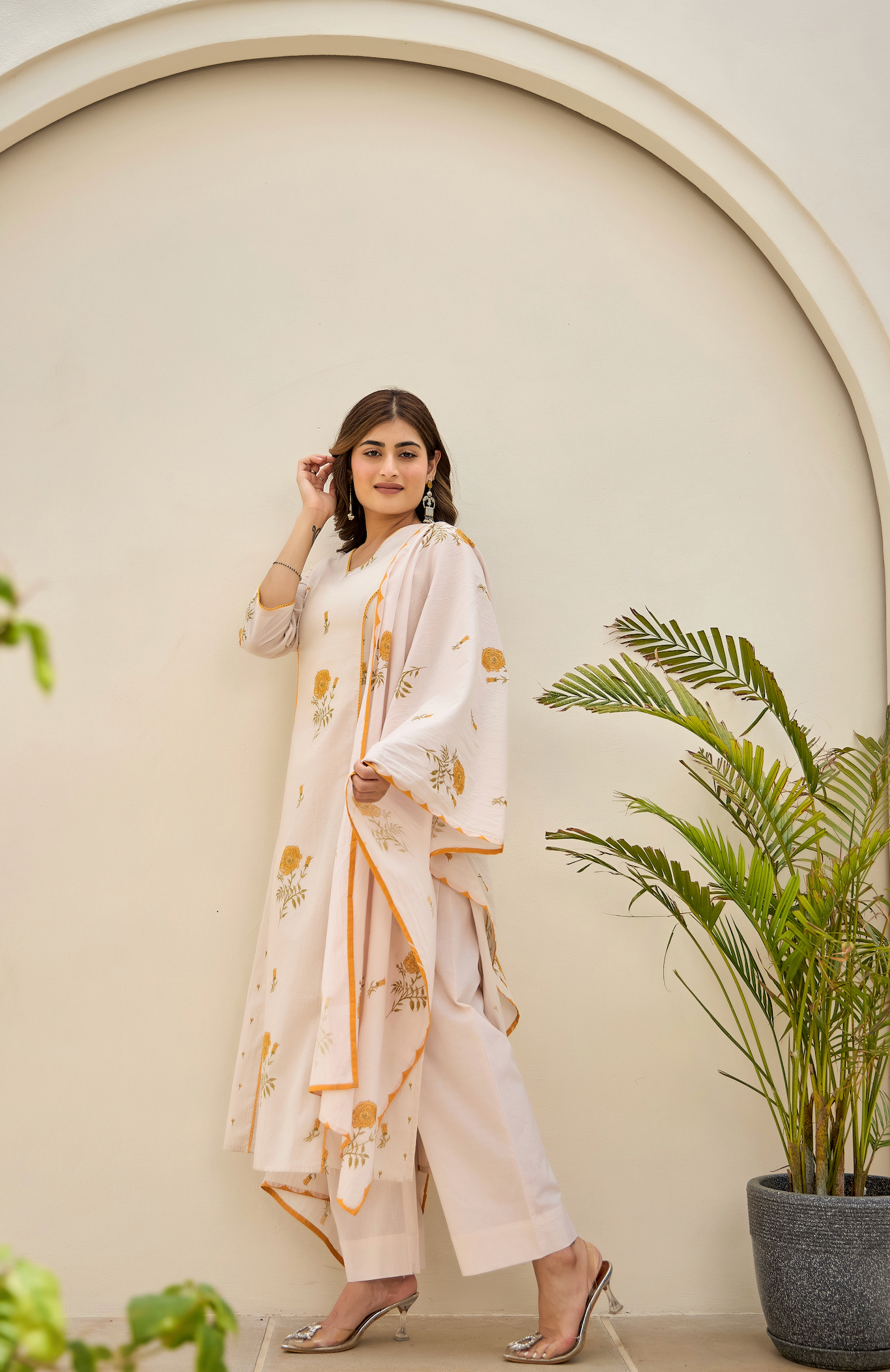 Golden Petal Cotton Suit Set