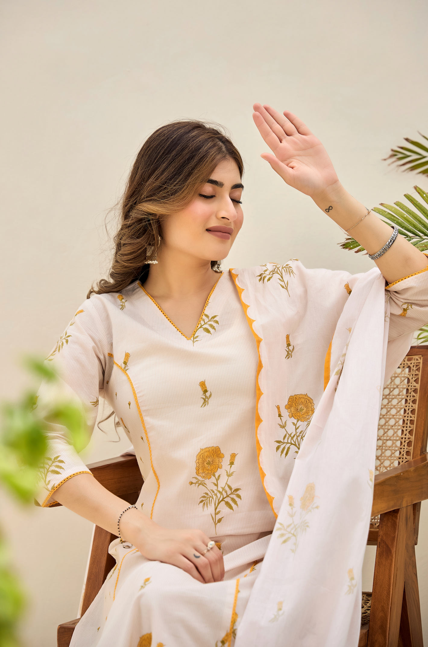 Golden Petal Cotton Suit Set