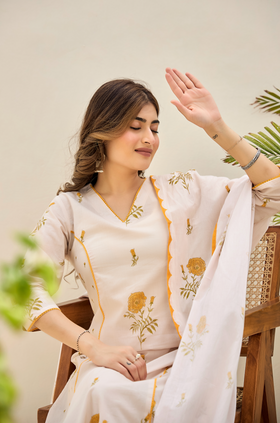 Golden Petal Cotton Suit Set