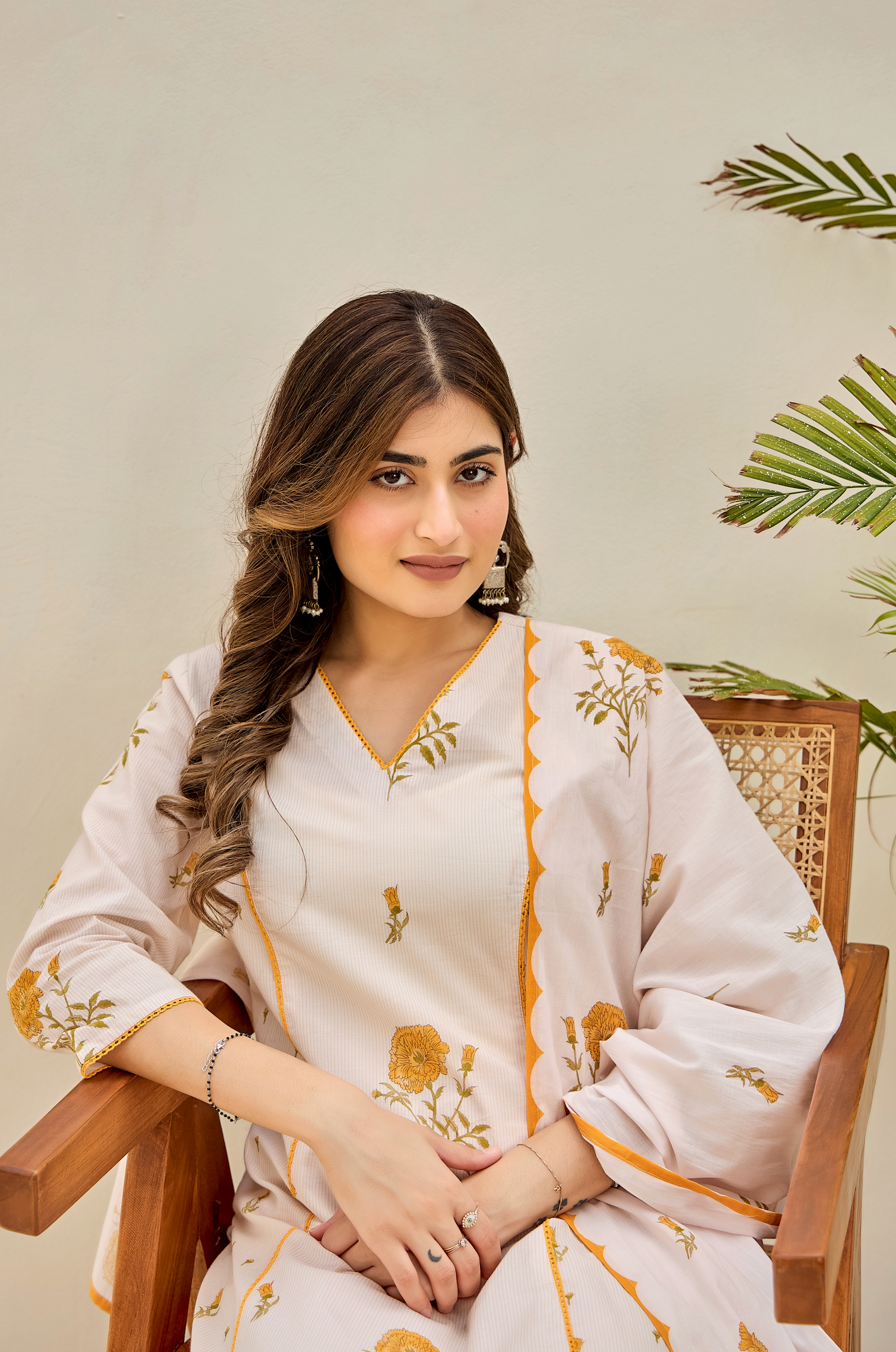 Golden Petal Cotton Suit Set