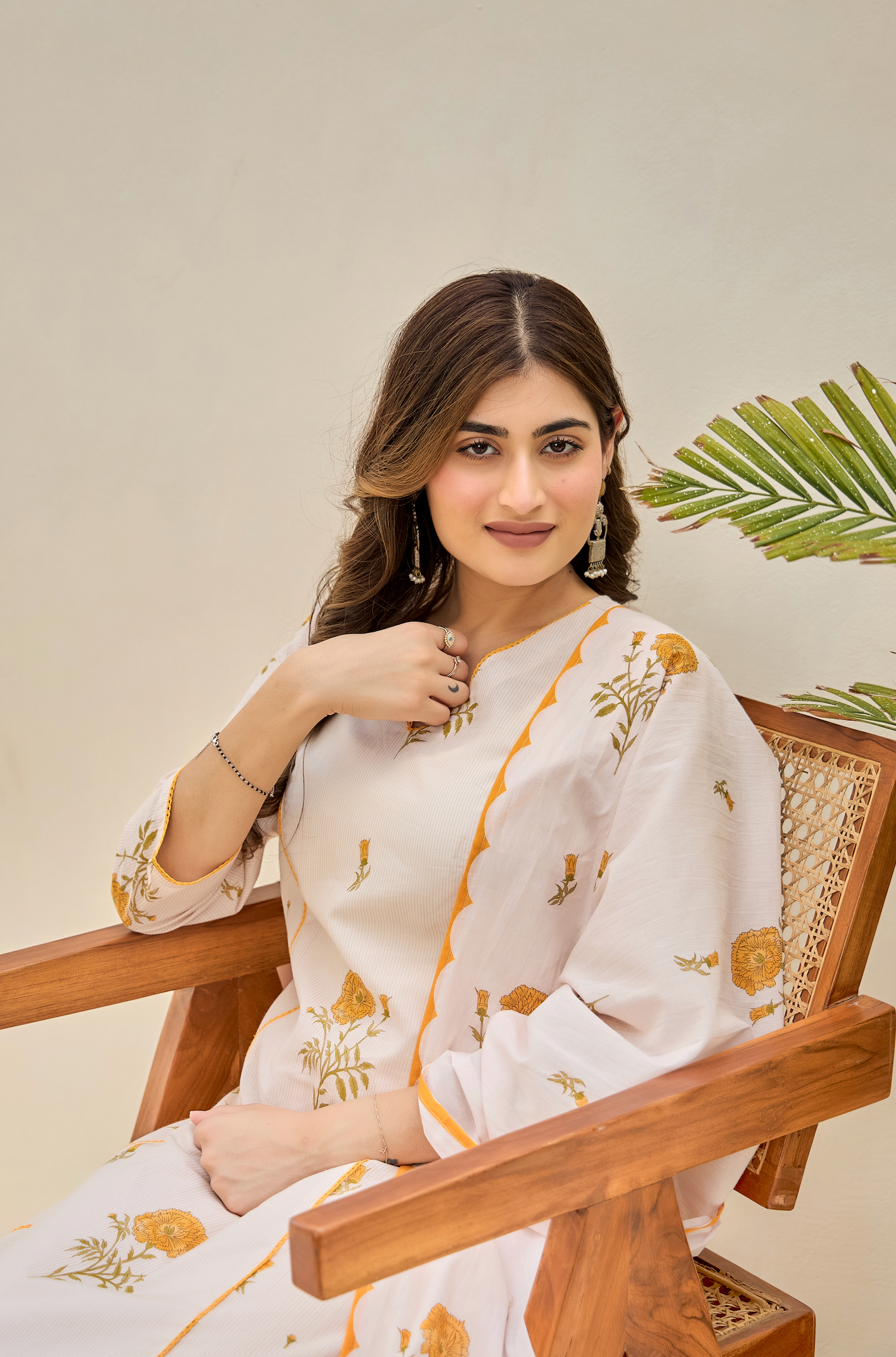 Golden Petal Cotton Suit Set