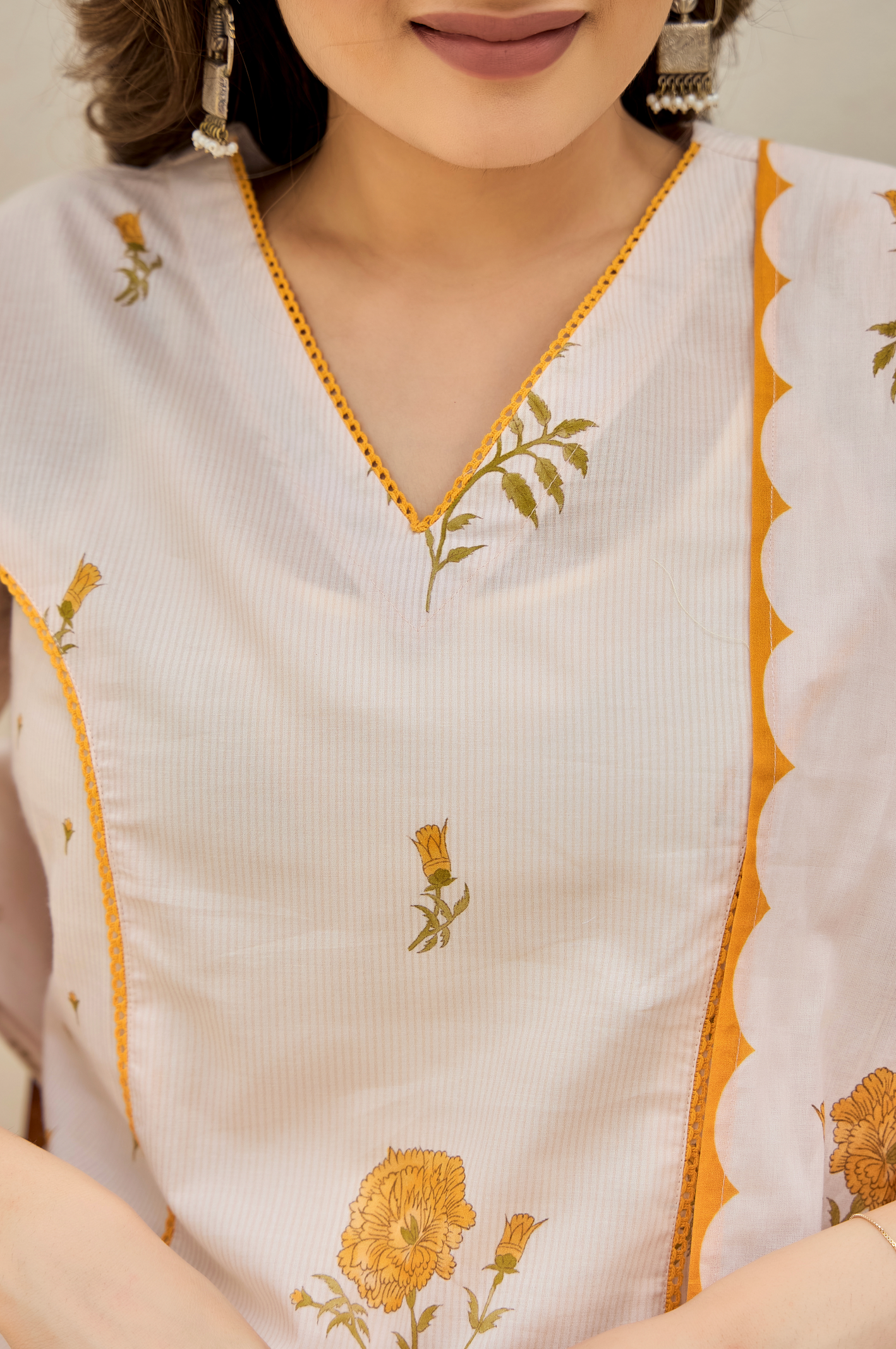 Golden Petal Cotton Suit Set