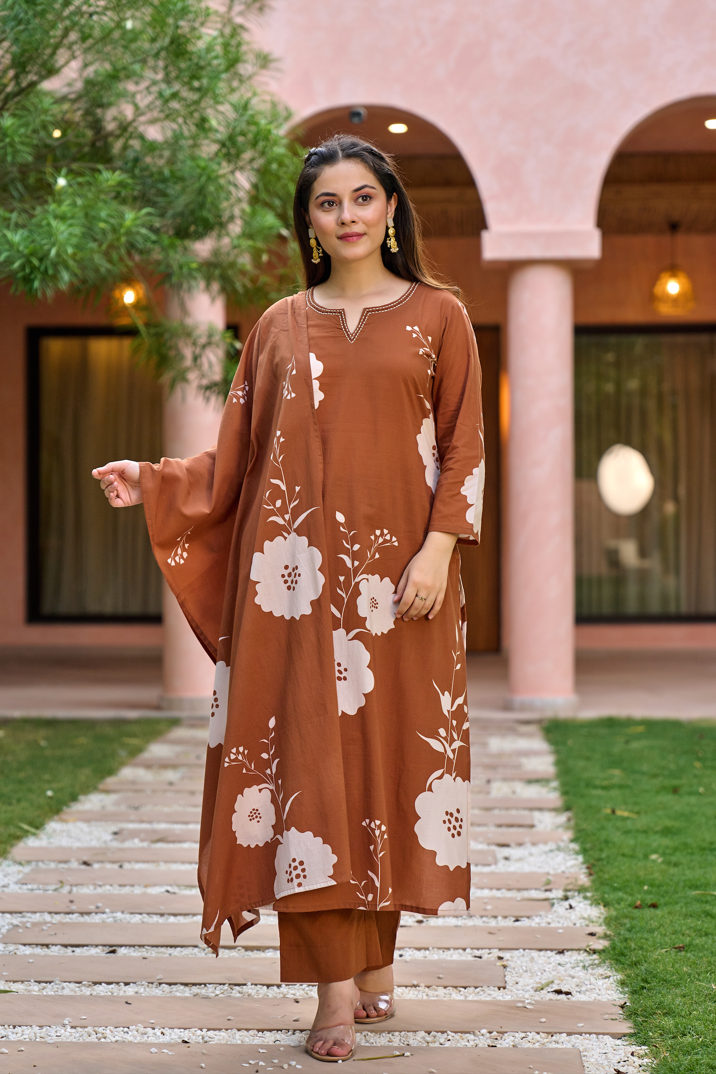 Caramel Glow Cotton Suit Set