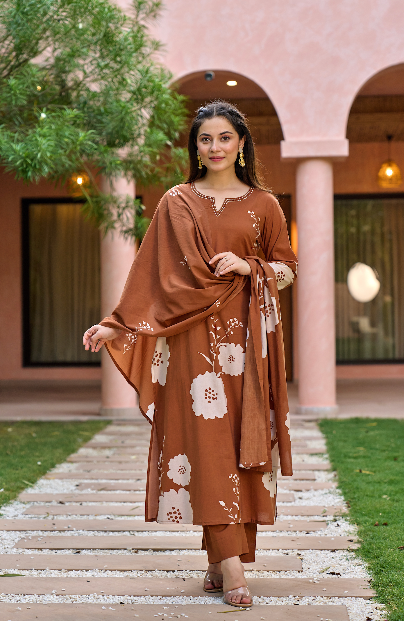 Caramel Glow Cotton Suit Set