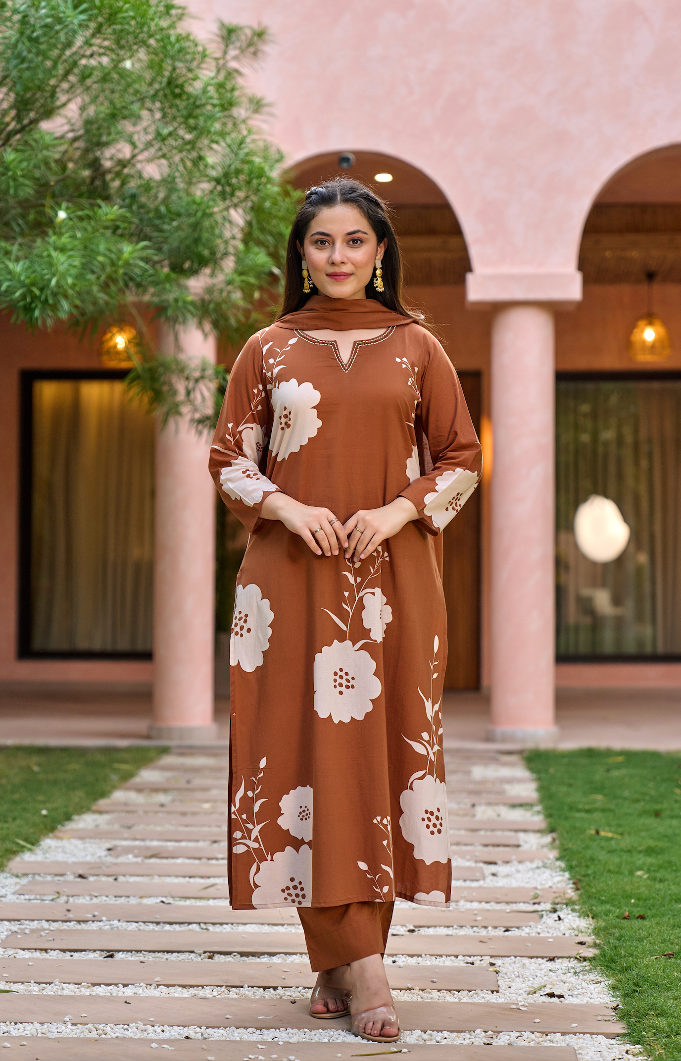 Caramel Glow Cotton Suit Set