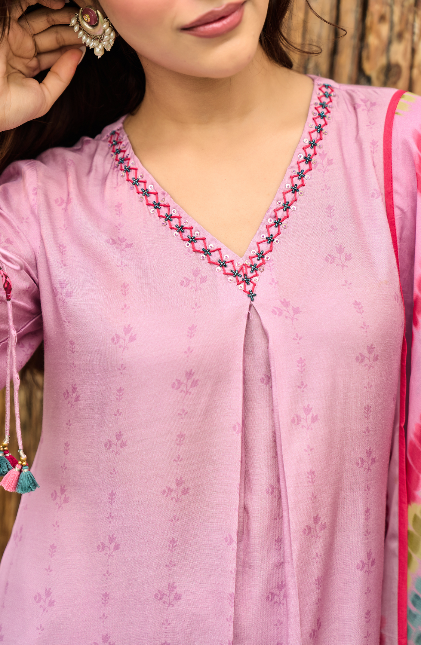 Rose Bloom Muslin A-Line Suit Set