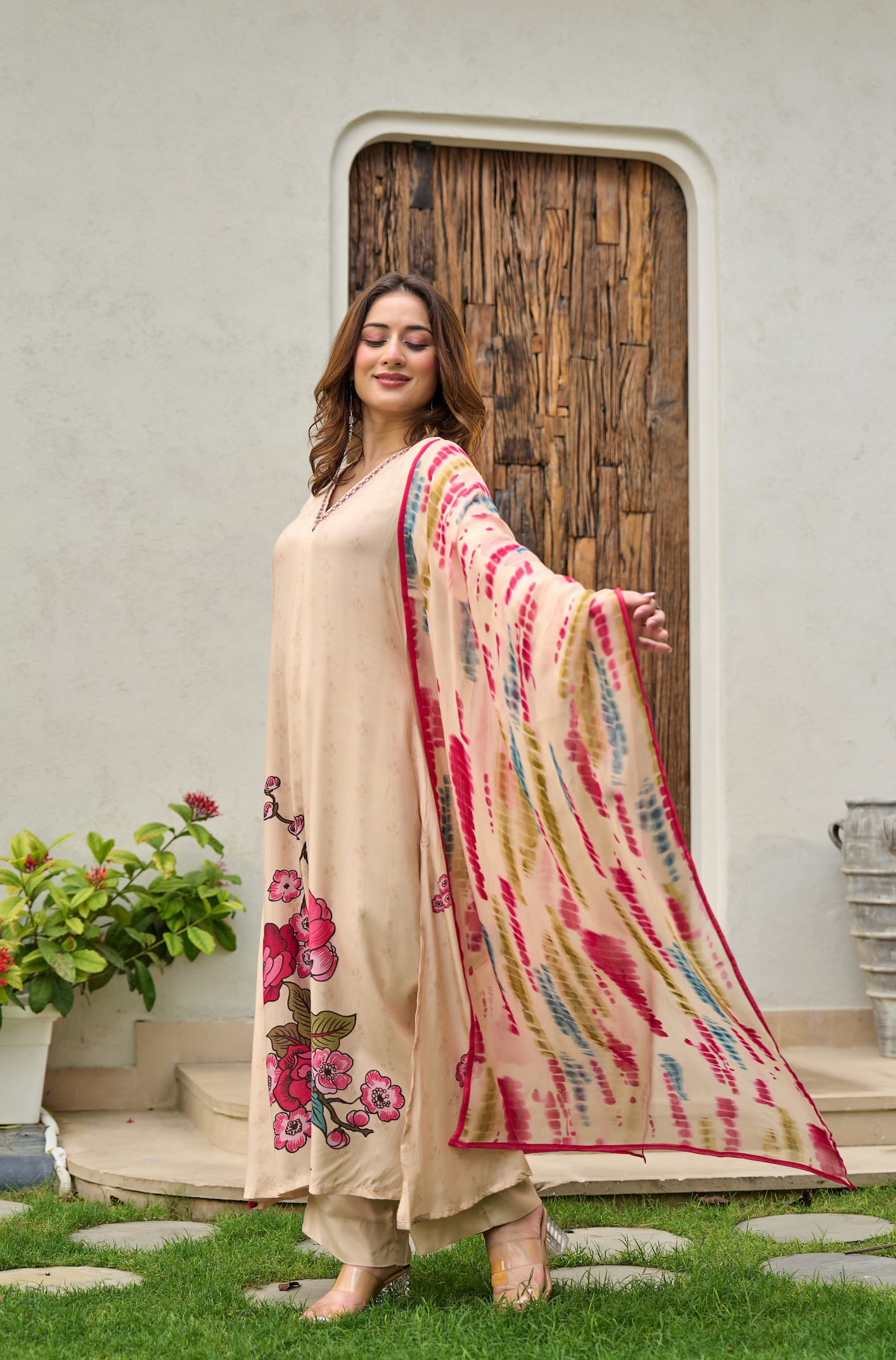 Blush Ivory Muslin A-Line Suit Set