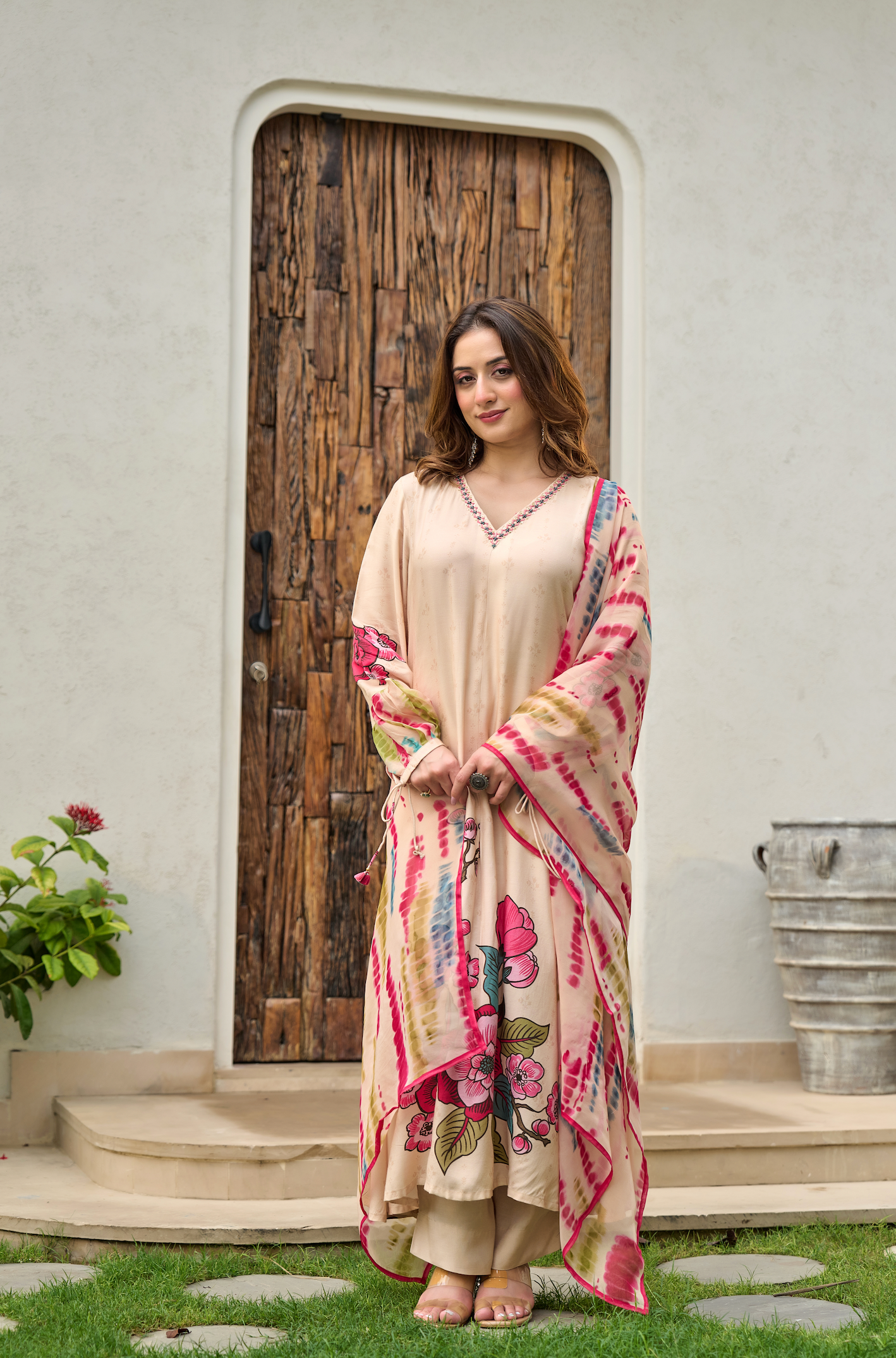 Blush Ivory Muslin A-Line Suit Set