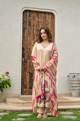 Blush Ivory Muslin A-Line Suit Set