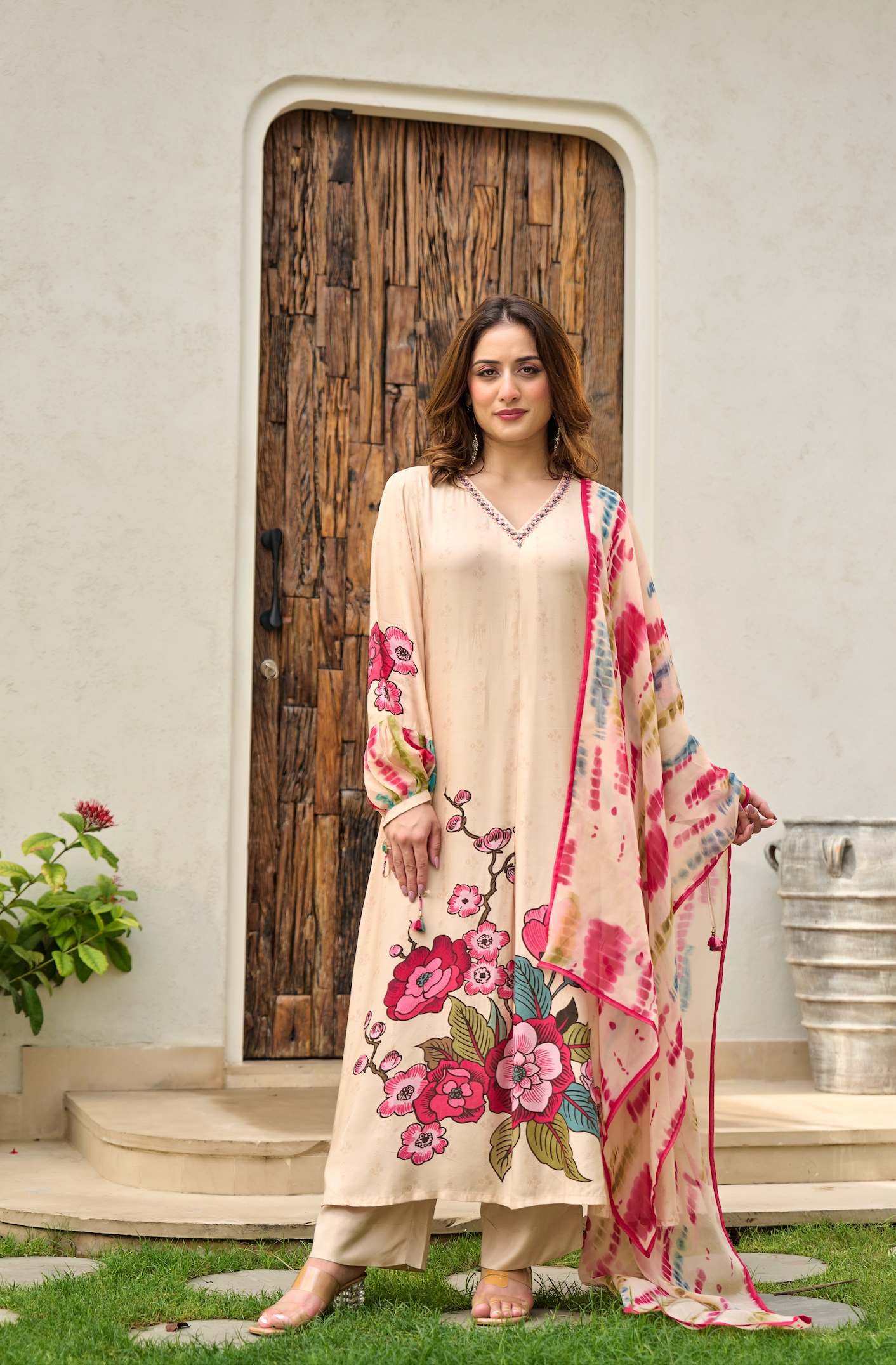 Blush Ivory Muslin A-Line Suit Set