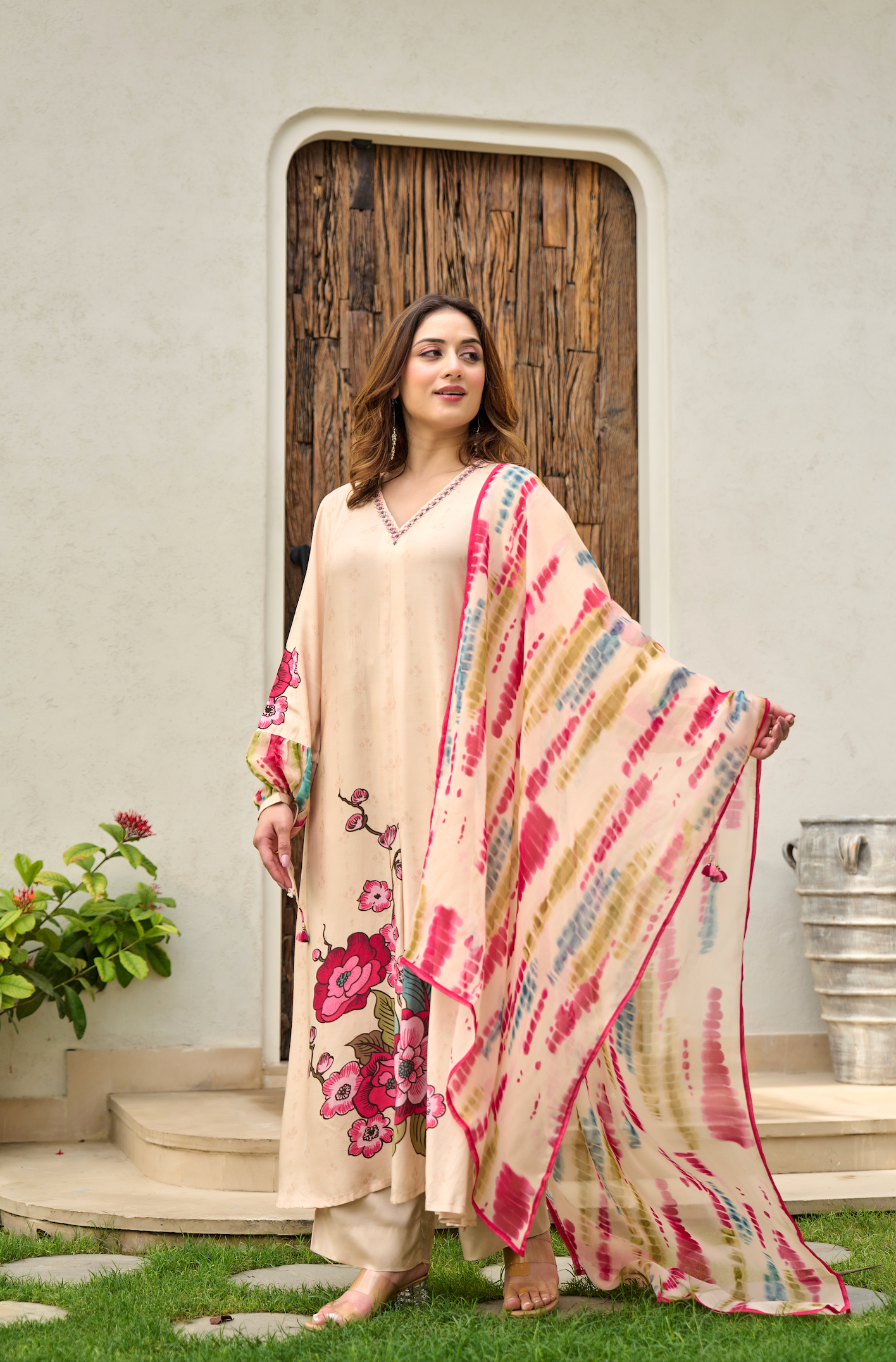 Blush Ivory Muslin A-Line Suit Set