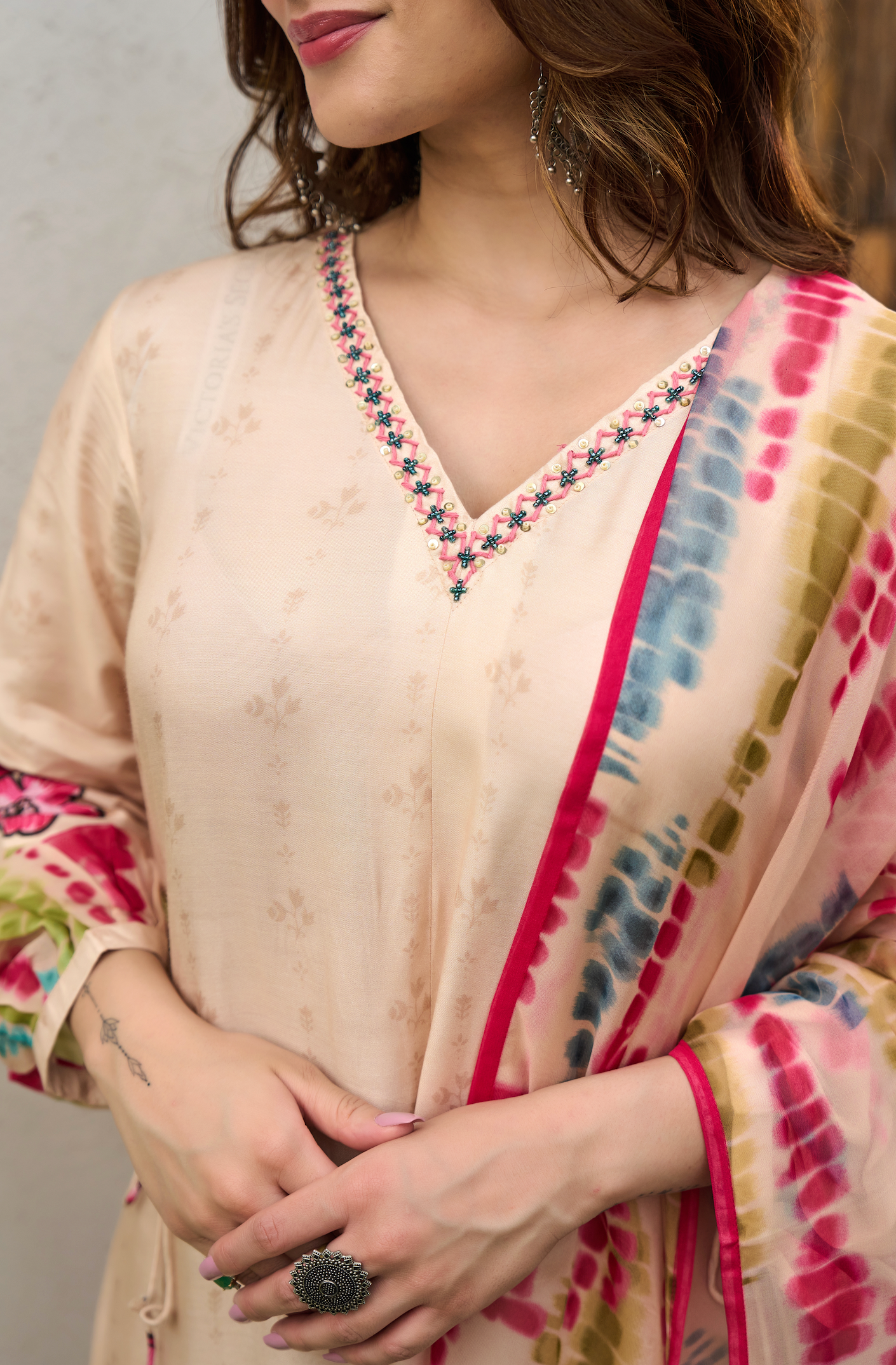 Blush Ivory Muslin A-Line Suit Set