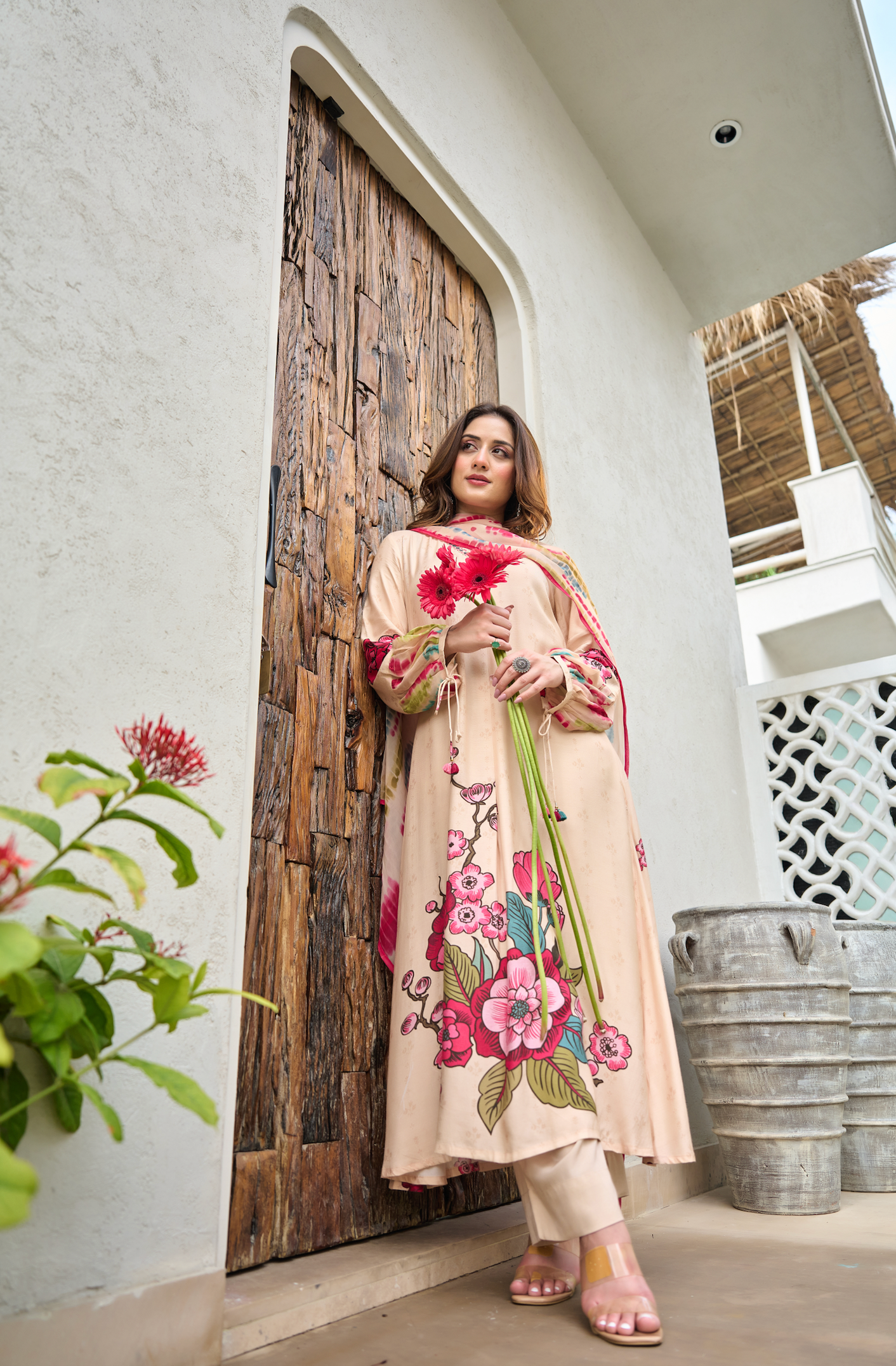 Blush Ivory Muslin A-Line Suit Set