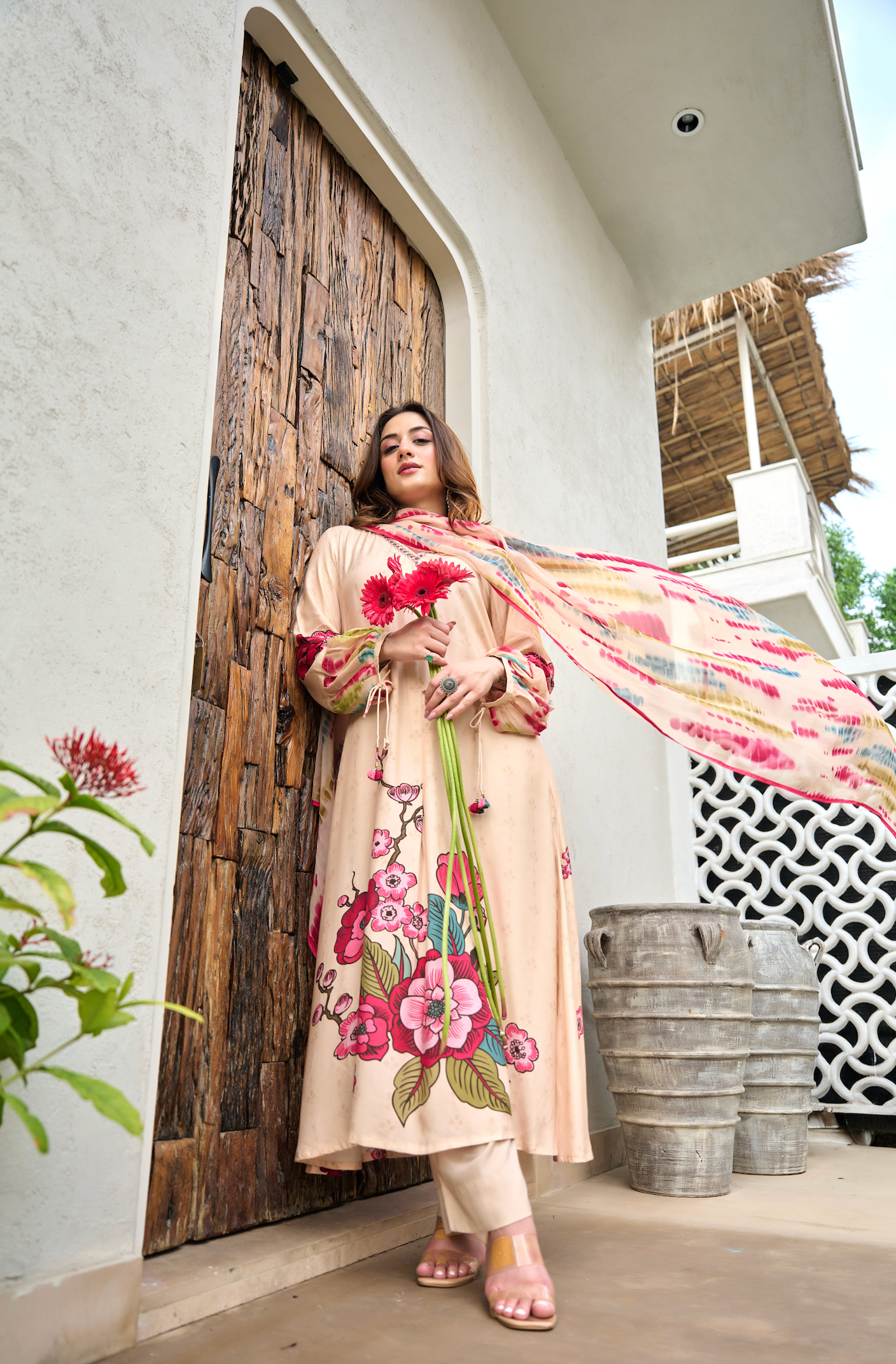 Blush Ivory Muslin A-Line Suit Set