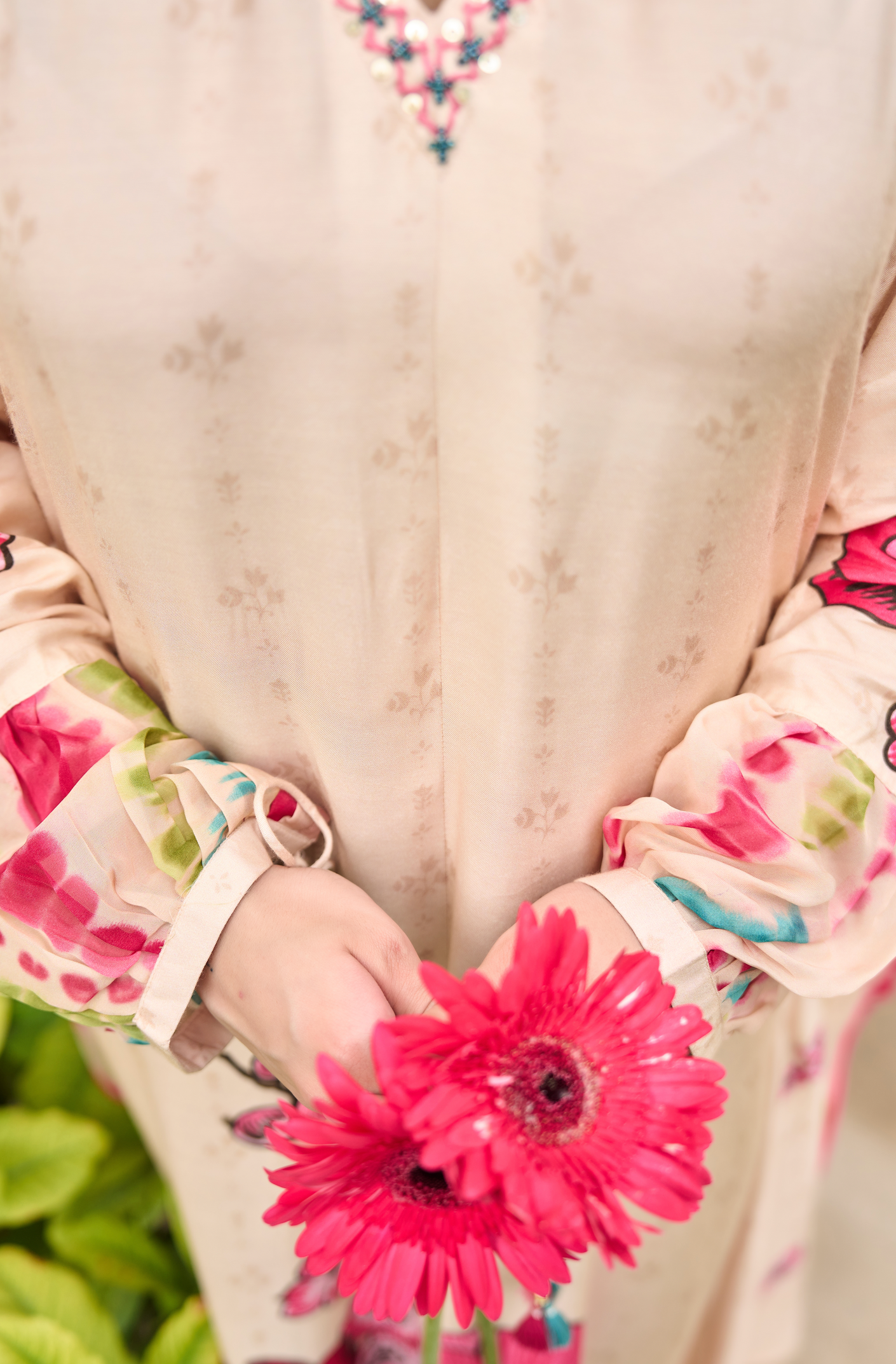 Blush Ivory Muslin A-Line Suit Set