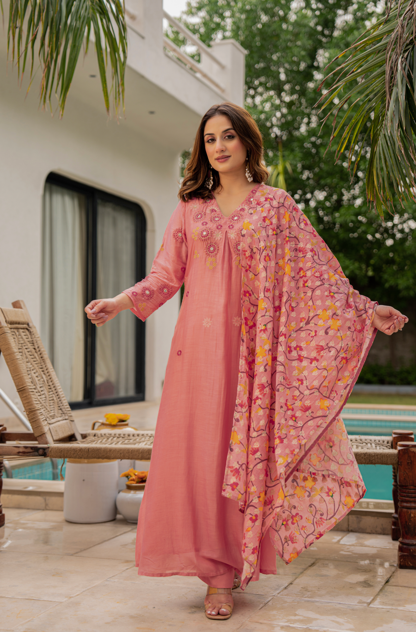 Coral Bloom Sunsilk A-Line Suit Set