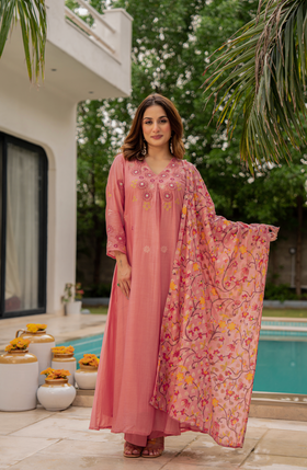 Coral Bloom Sunsilk A-Line Suit Set