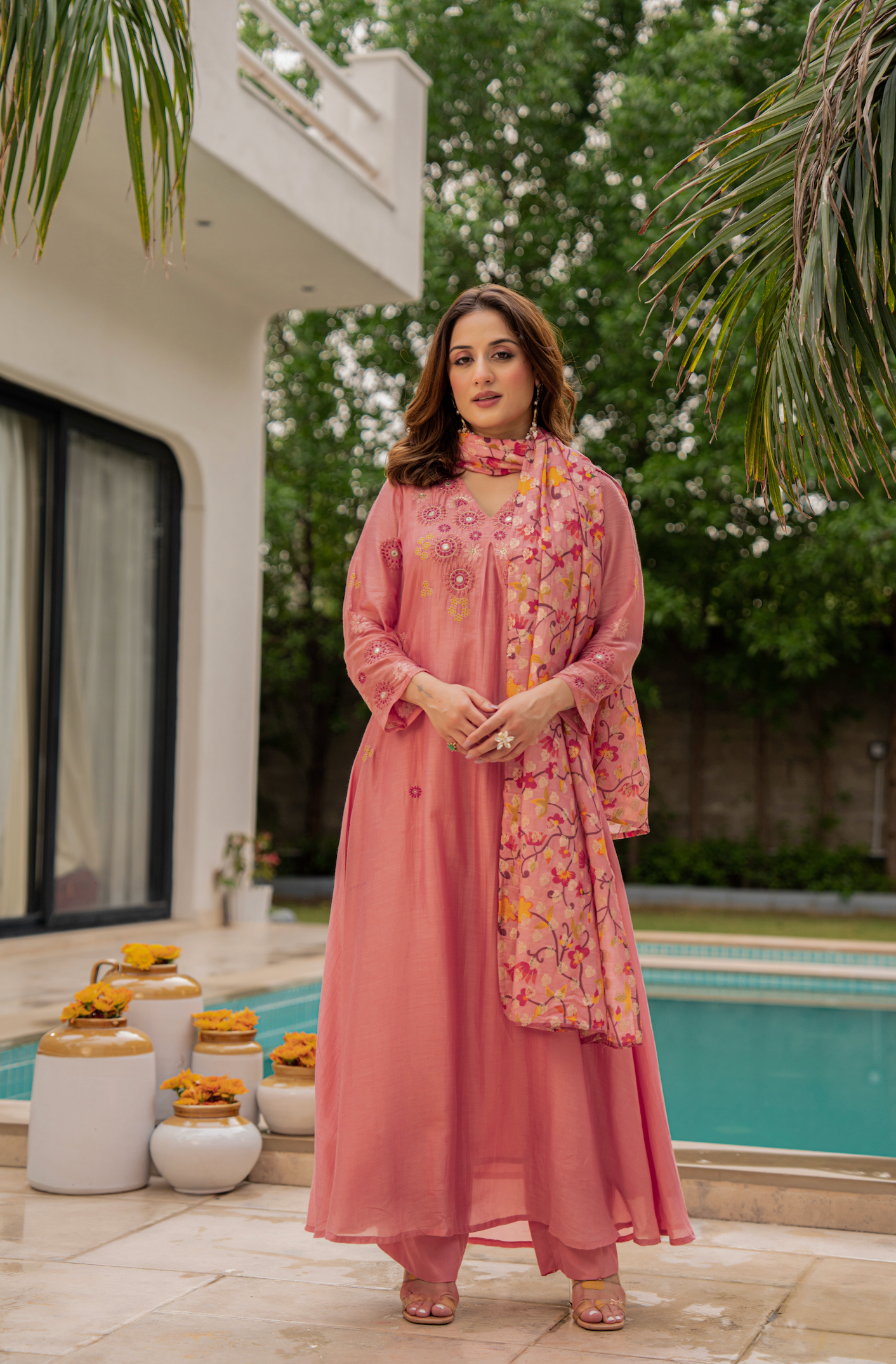 Coral Bloom Sunsilk A-Line Suit Set