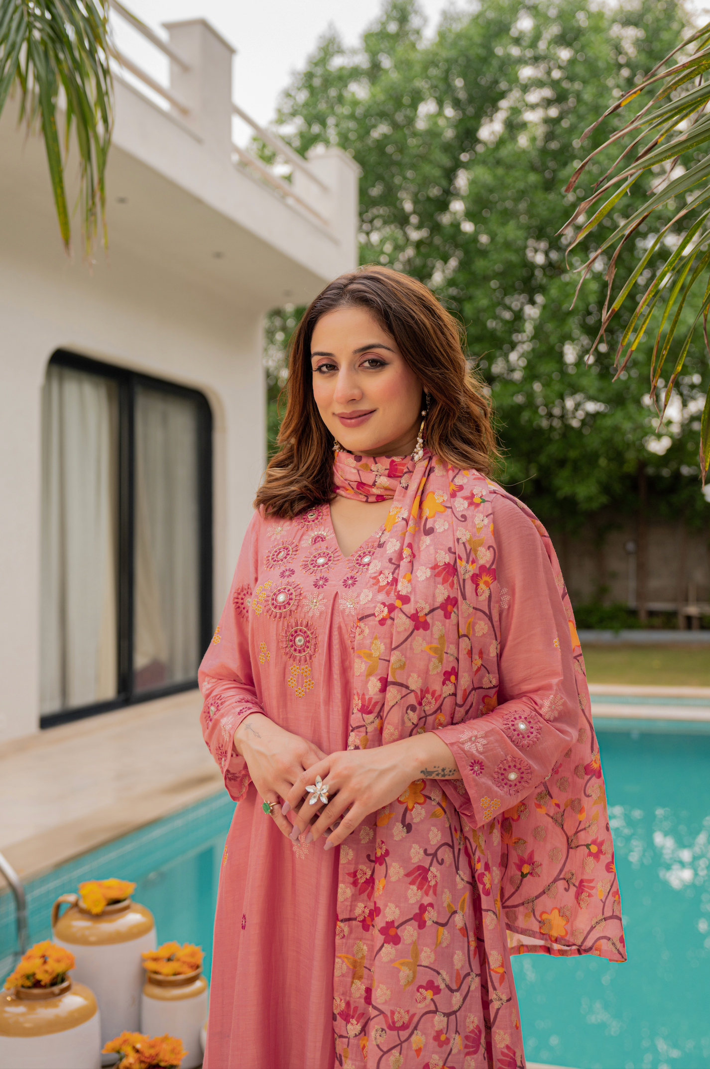 Coral Bloom Sunsilk A-Line Suit Set