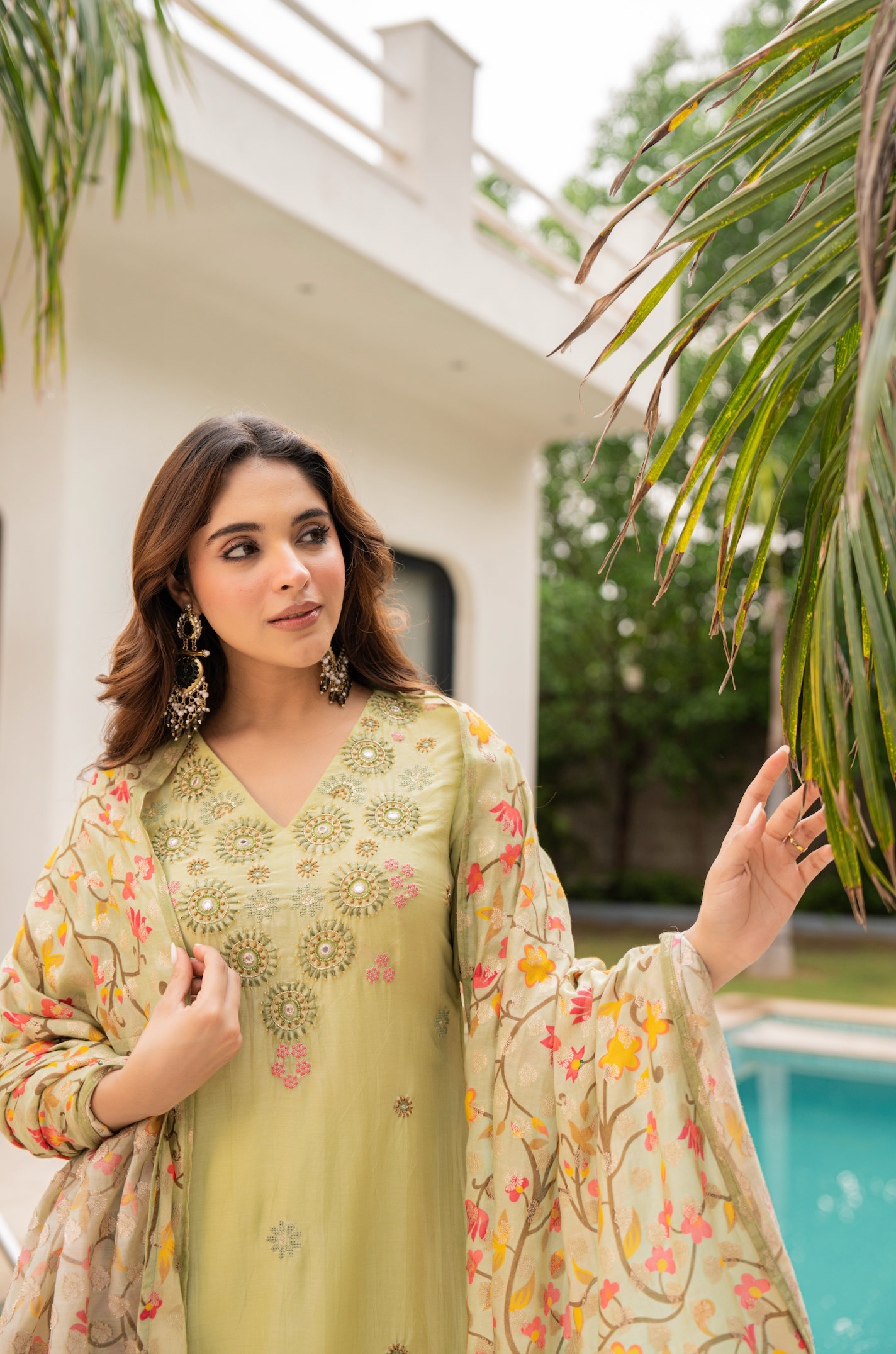 Lime Aura Sunsilk Embroidered Suit Set