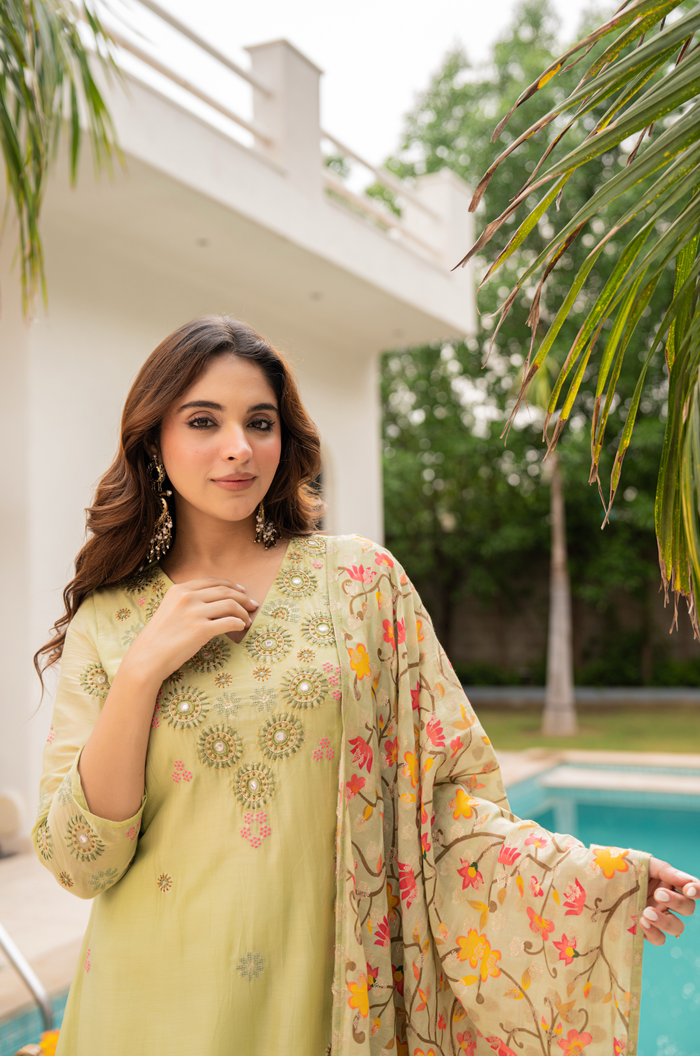 Lime Aura Sunsilk Embroidered Suit Set