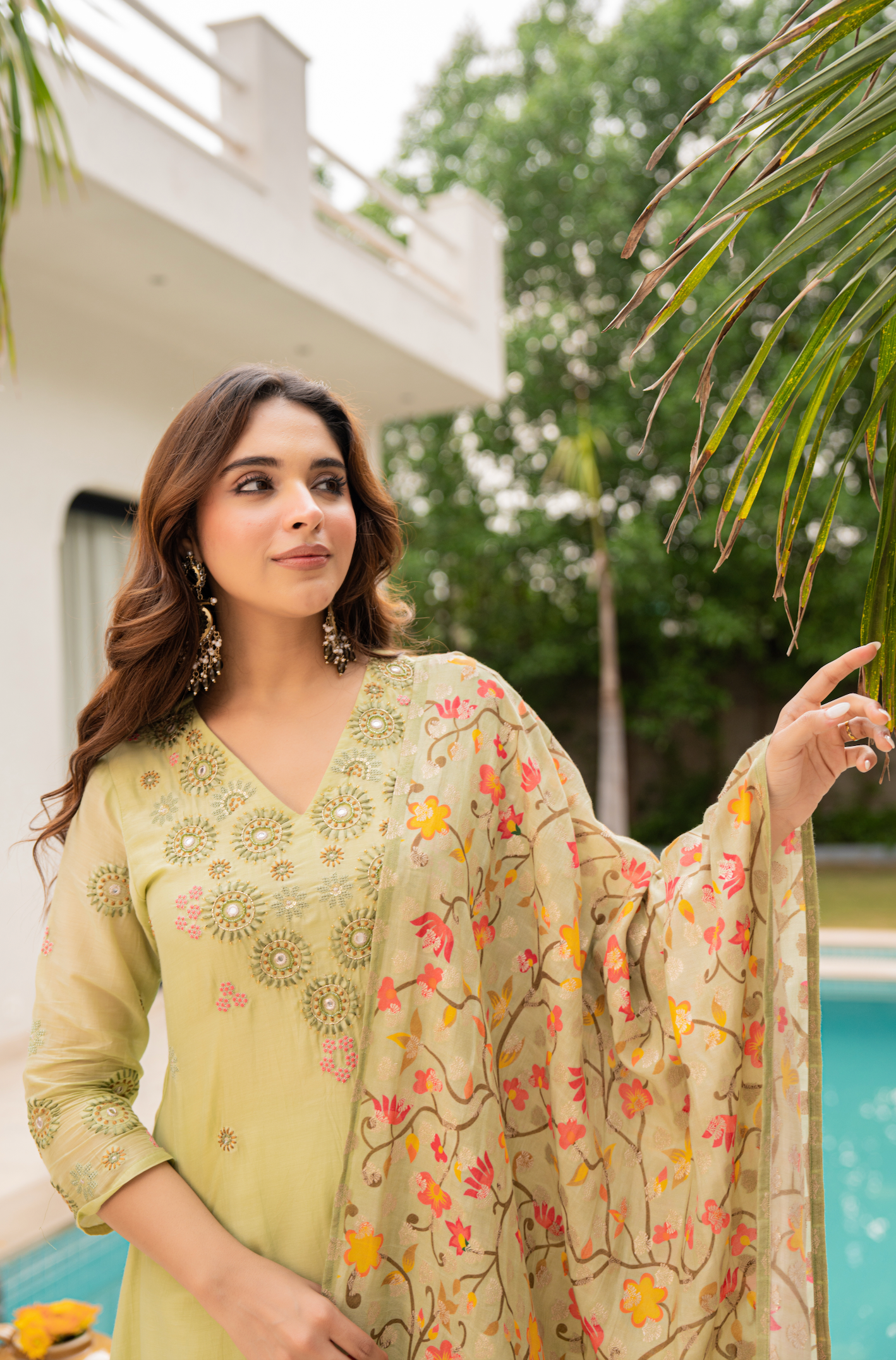Lime Aura Sunsilk Embroidered Suit Set