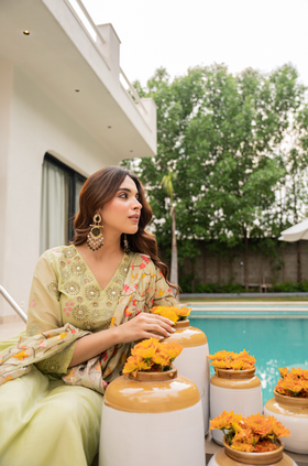Lime Aura Sunsilk Embroidered Suit Set
