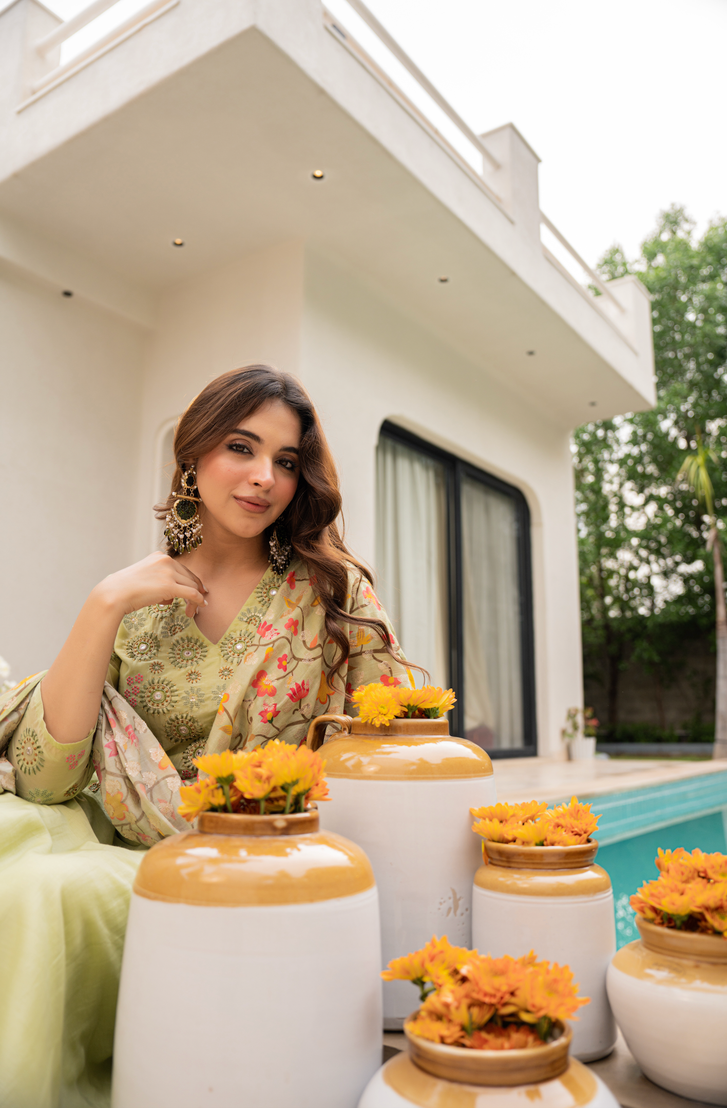 Lime Aura Sunsilk Embroidered Suit Set