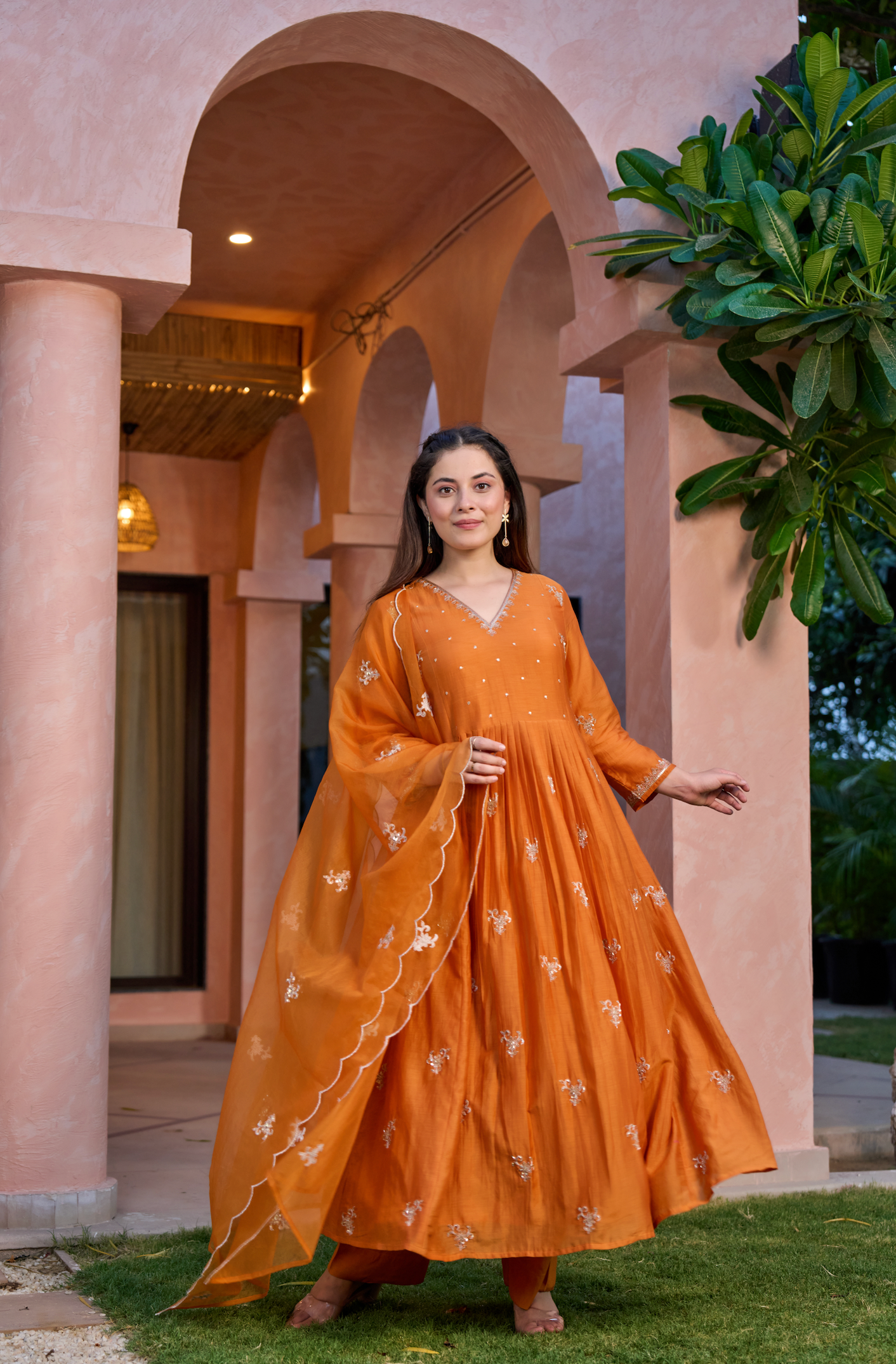 Amber Dusk Mul Chanderi Suit Set