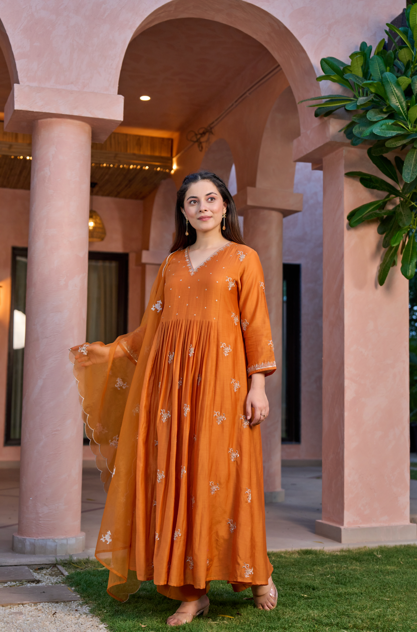 Amber Dusk Mul Chanderi Suit Set
