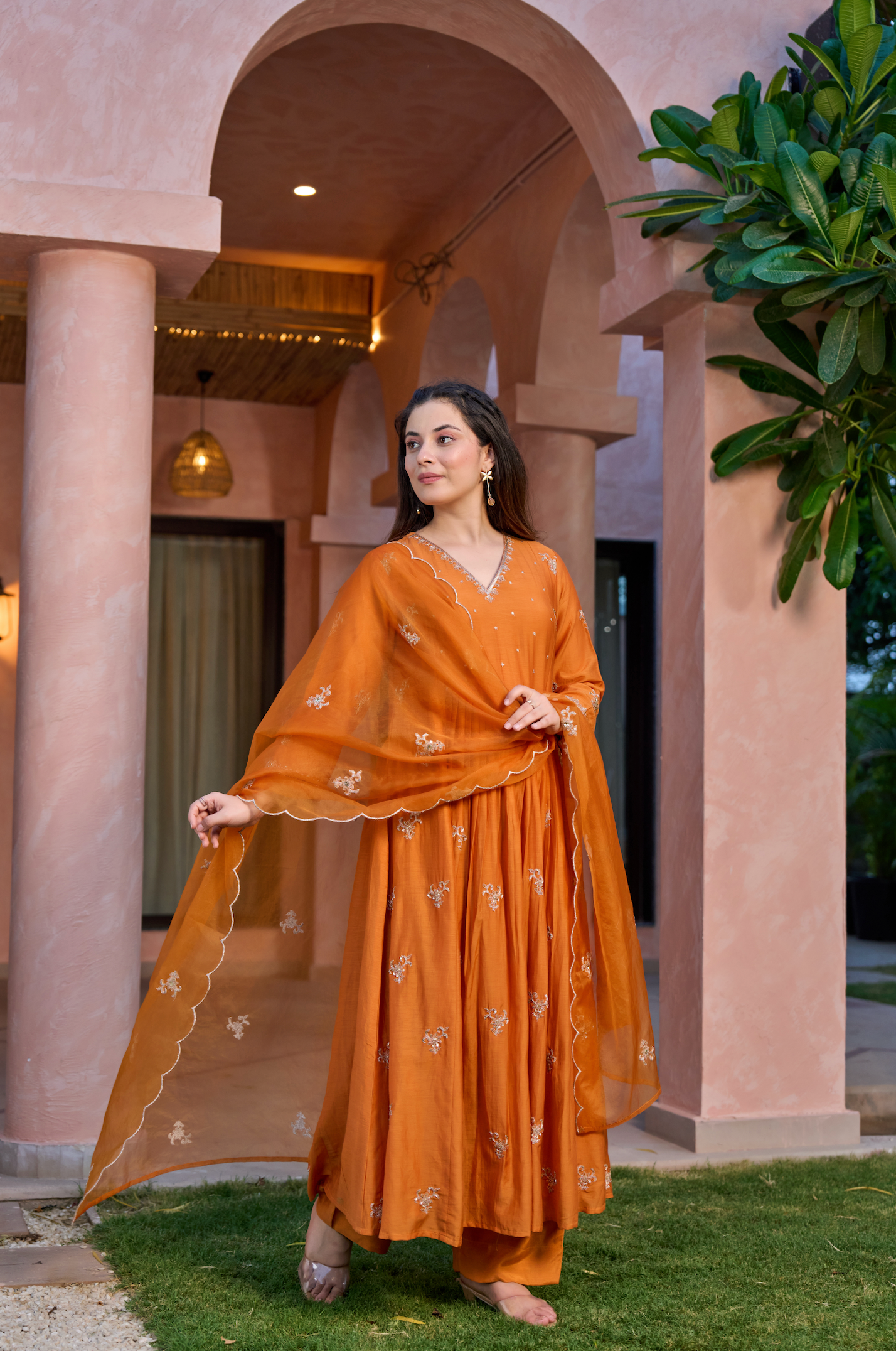 Amber Dusk Mul Chanderi Suit Set