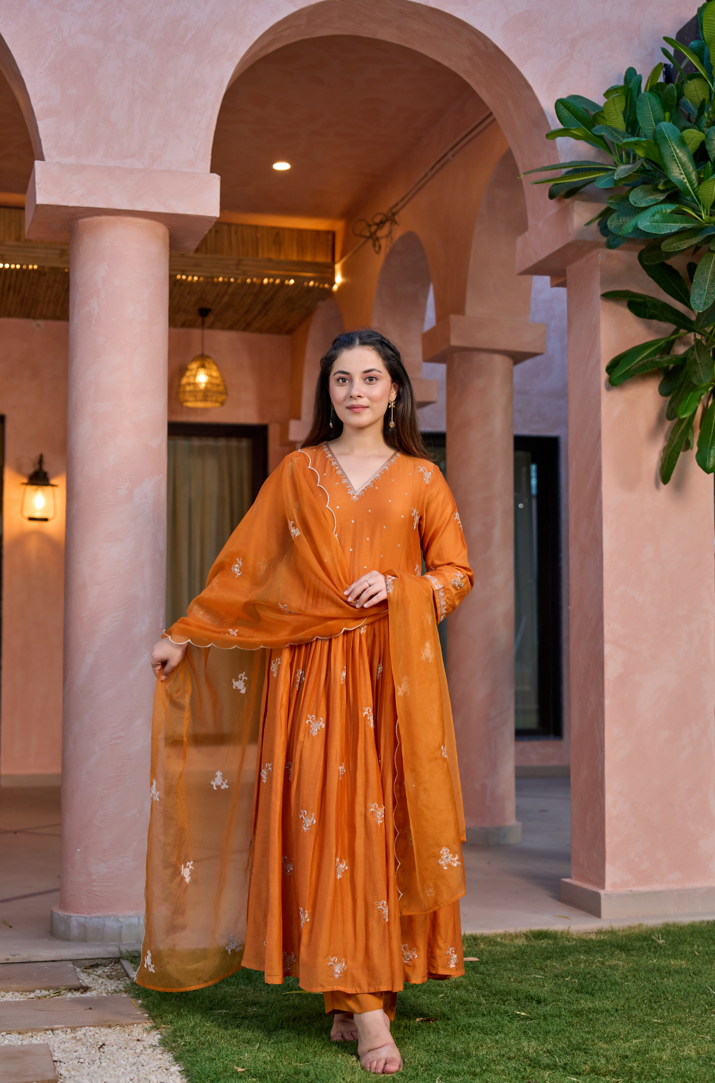 Amber Dusk Mul Chanderi Suit Set