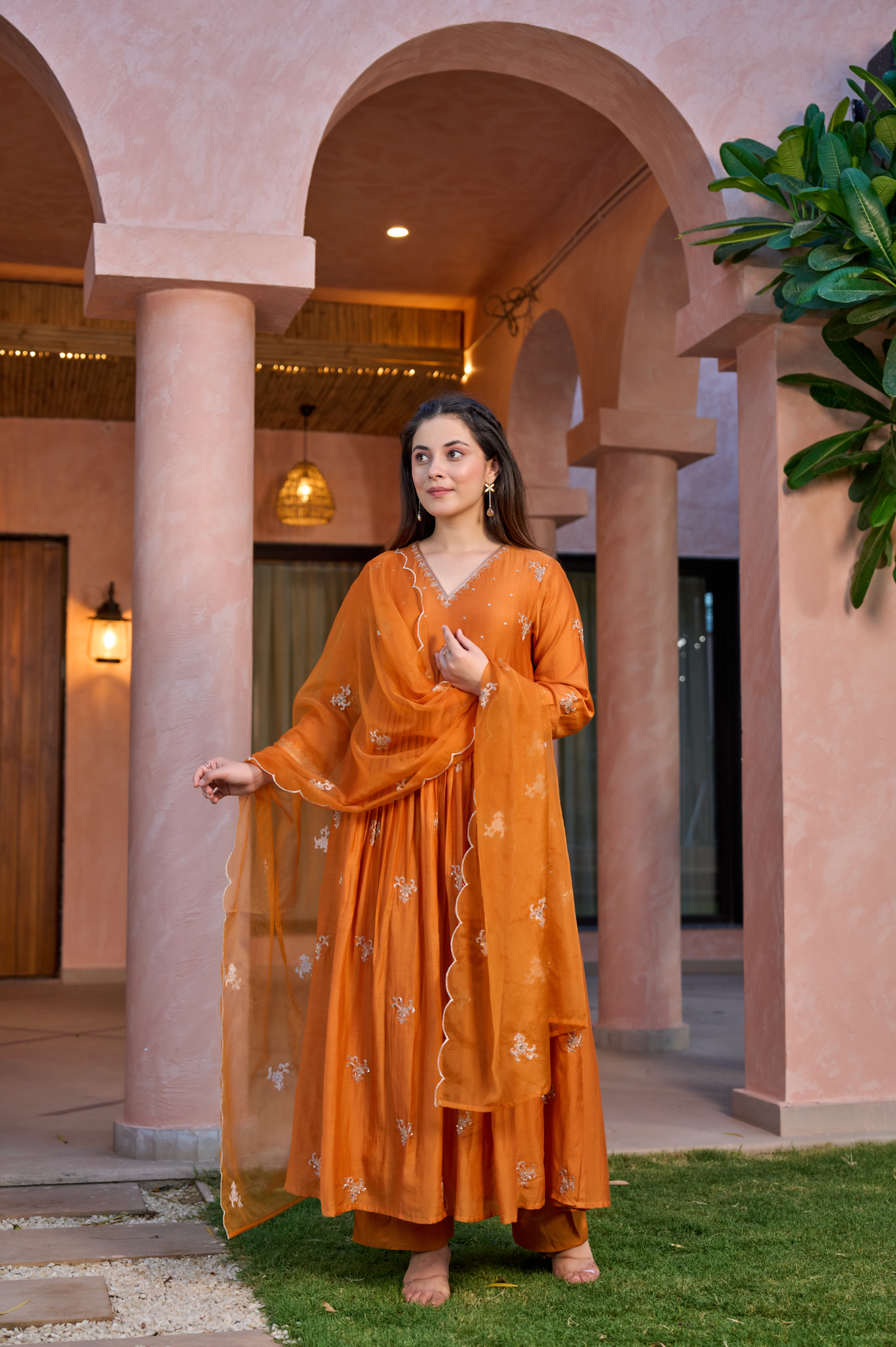 Amber Dusk Mul Chanderi Suit Set