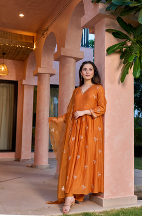 Amber Dusk Mul Chanderi Suit Set