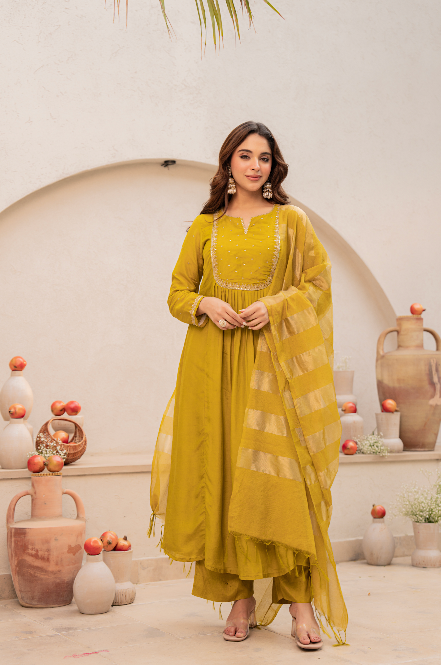Mustard Bloom Mulberry Silk Suit Set