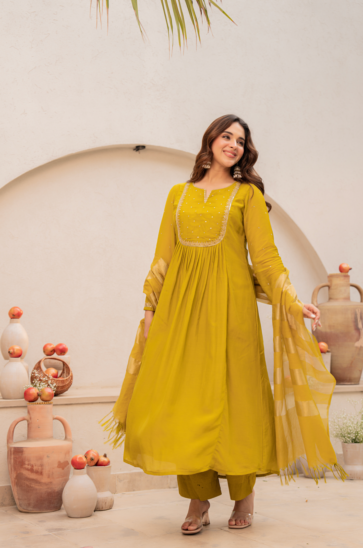 Mustard Bloom Mulberry Silk Suit Set