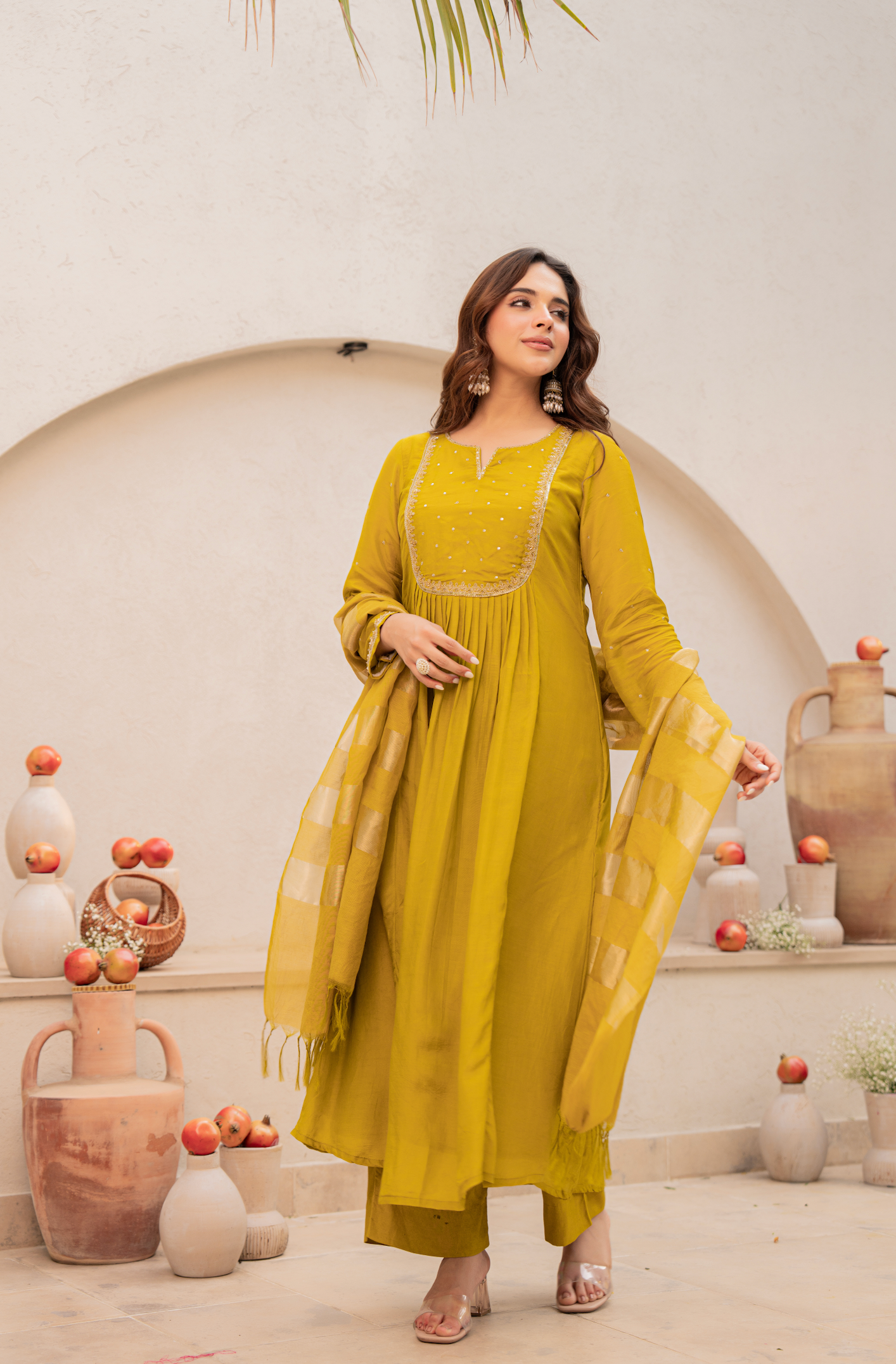 Mustard Bloom Mulberry Silk Suit Set