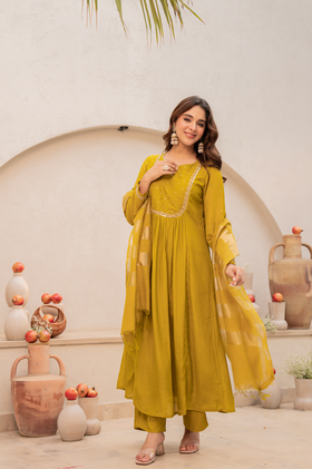 Mustard Bloom Mulberry Silk Suit Set
