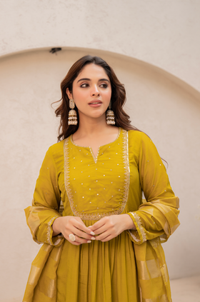 Mustard Bloom Mulberry Silk Suit Set