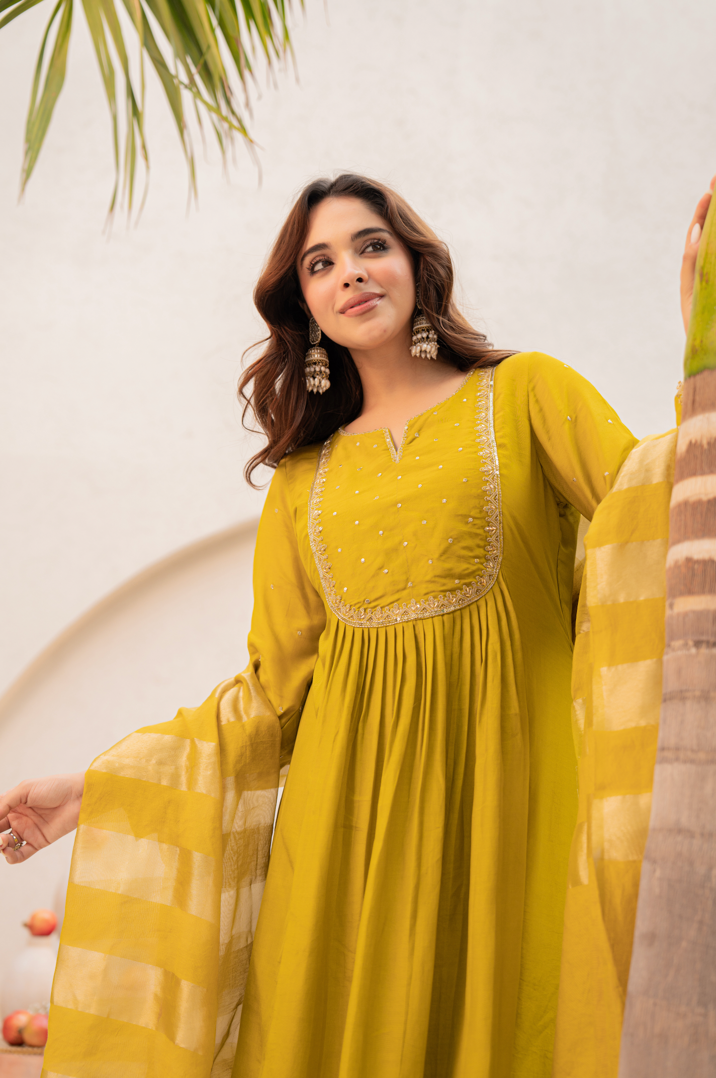 Mustard Bloom Mulberry Silk Suit Set